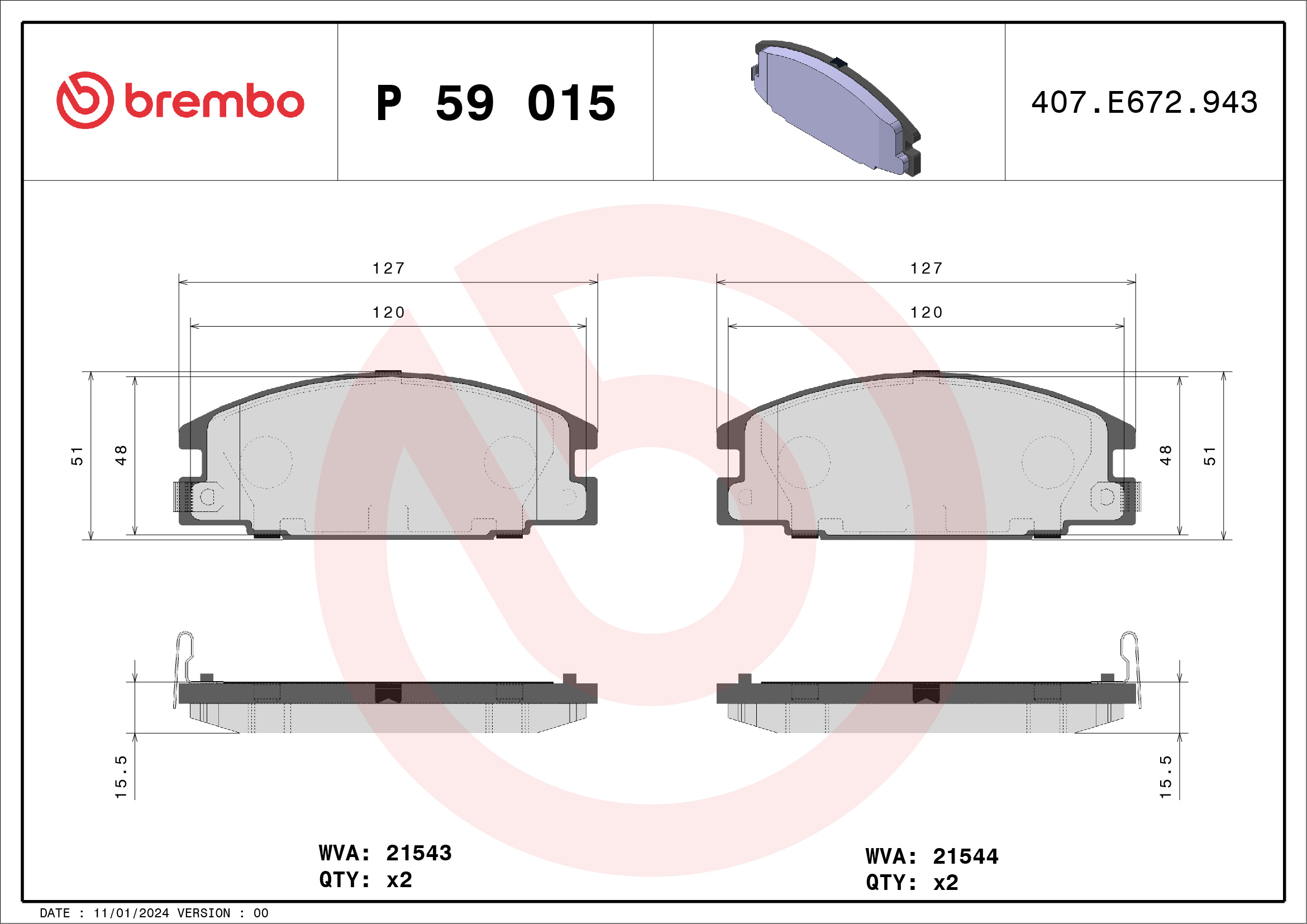 set placute frana,frana disc P 59 015 BREMBO