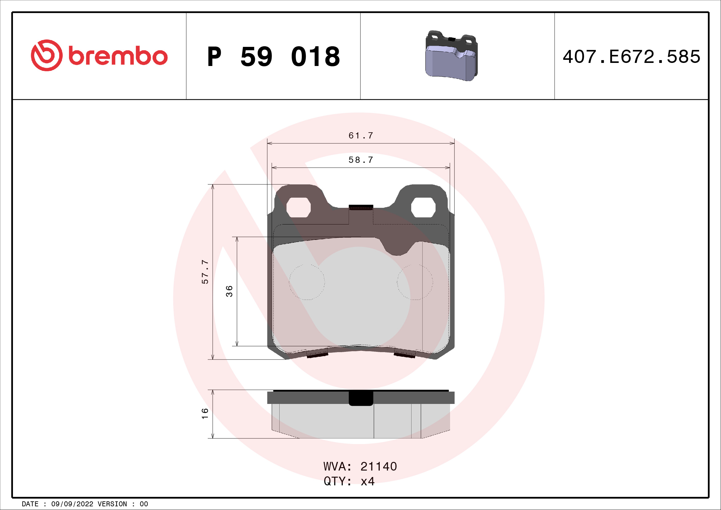 set placute frana,frana disc P 59 018 BREMBO