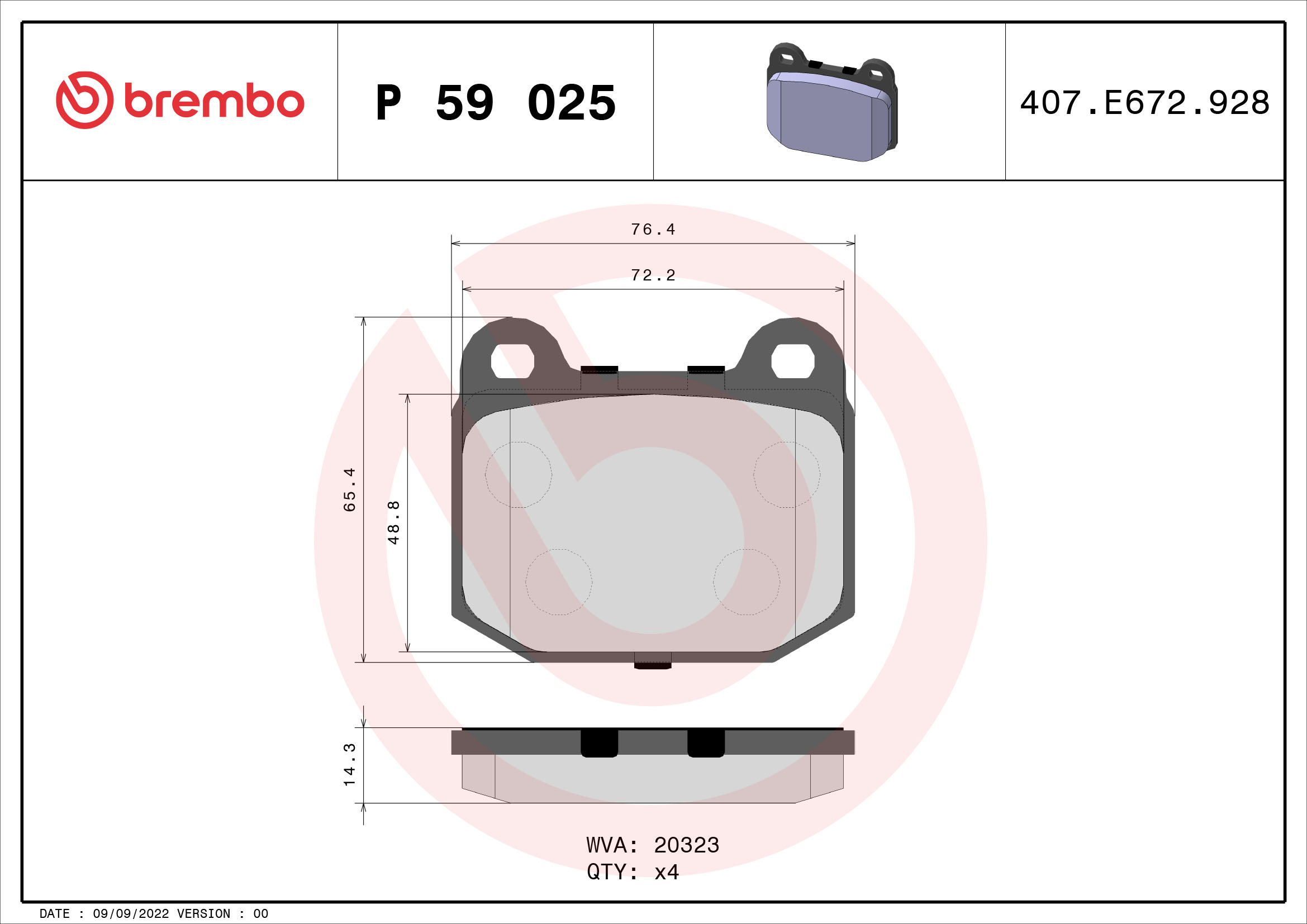 set placute frana,frana disc P 59 025 BREMBO