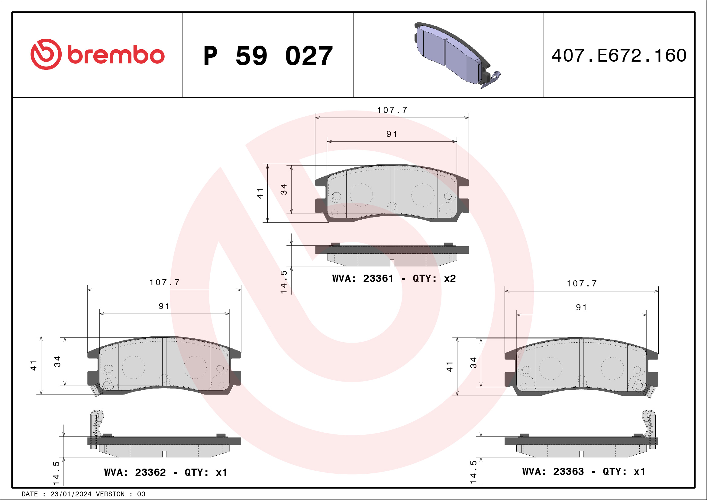 set placute frana,frana disc P 59 027 BREMBO