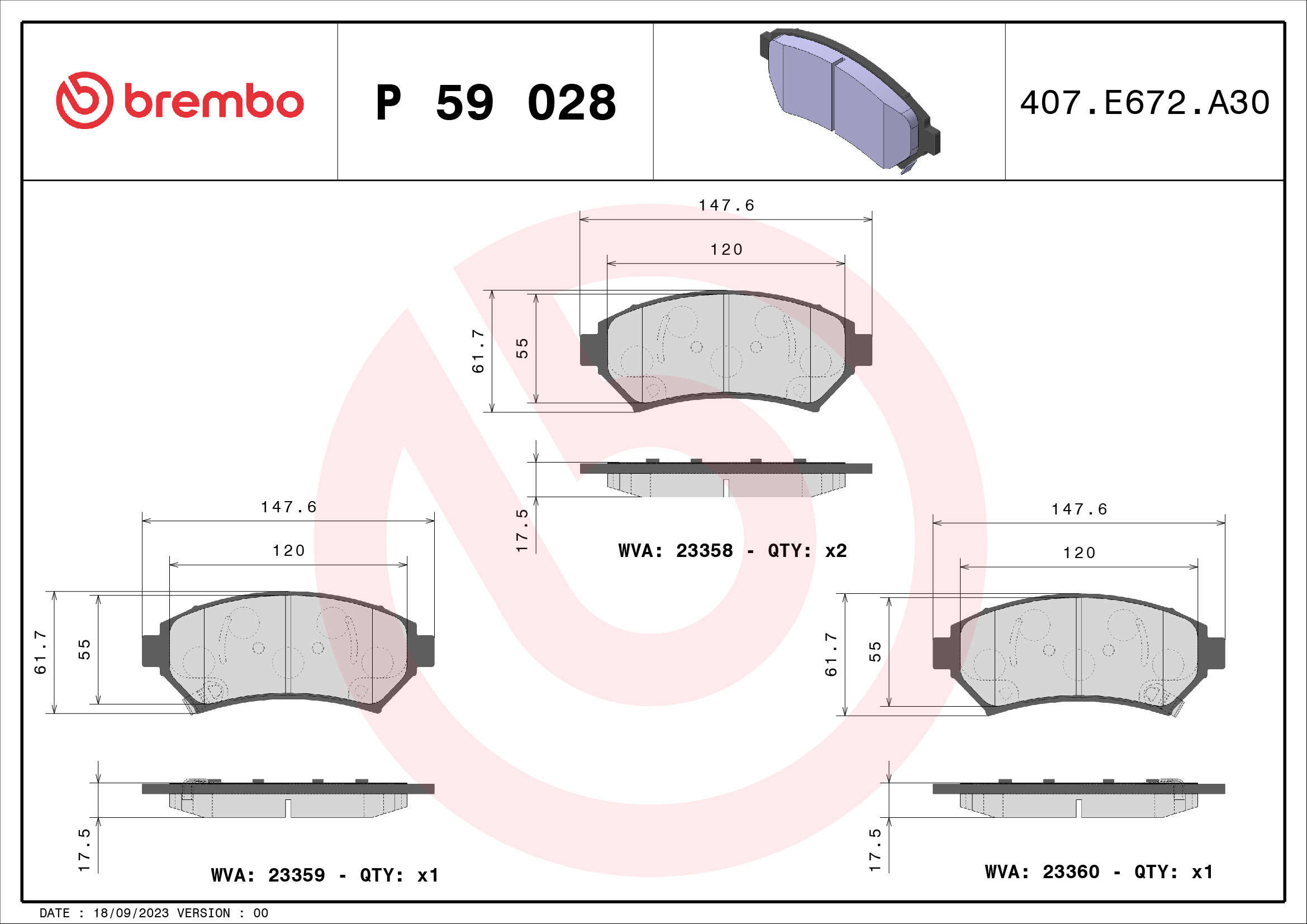 set placute frana,frana disc P 59 028 BREMBO