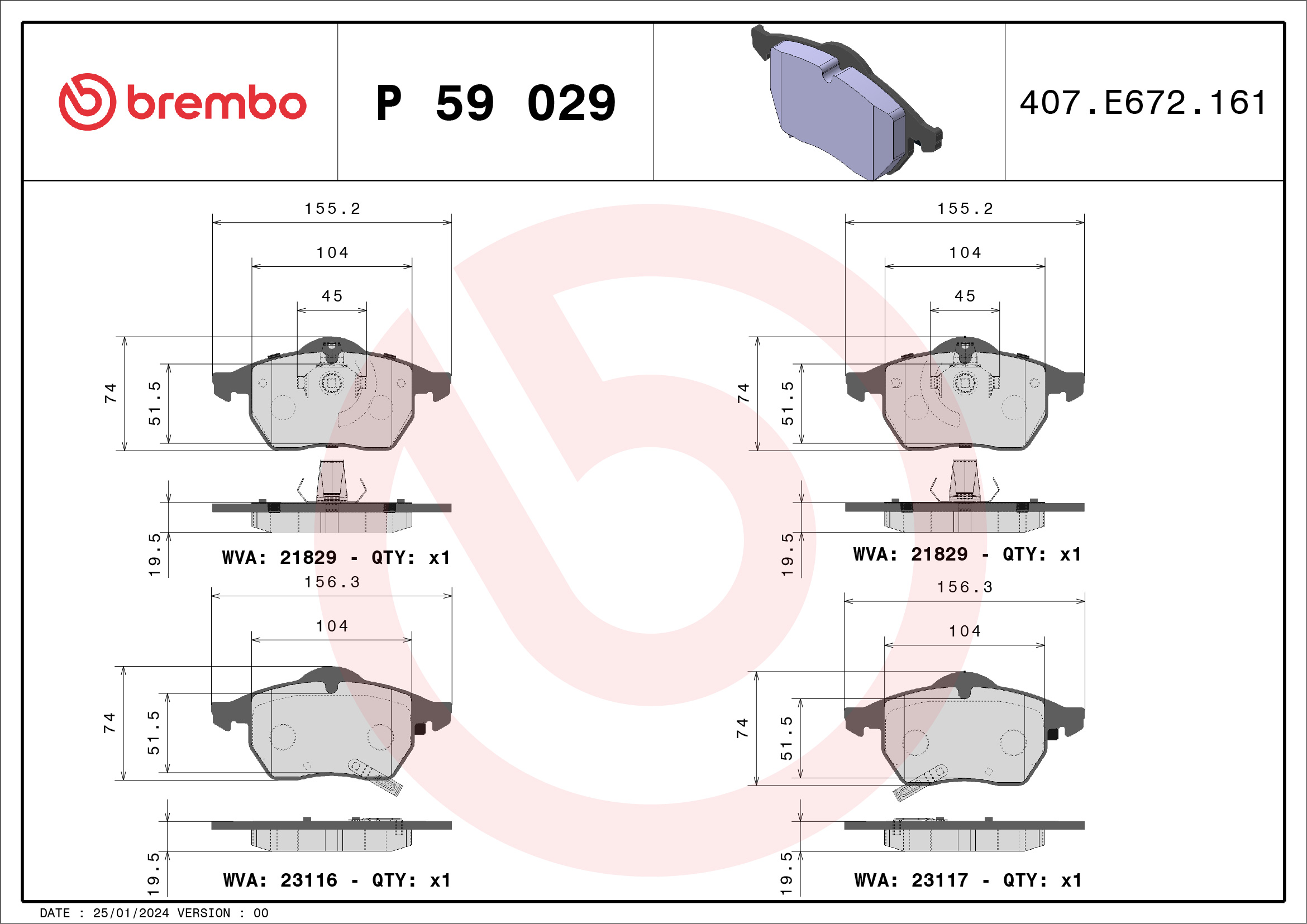 set placute frana,frana disc P 59 029 BREMBO