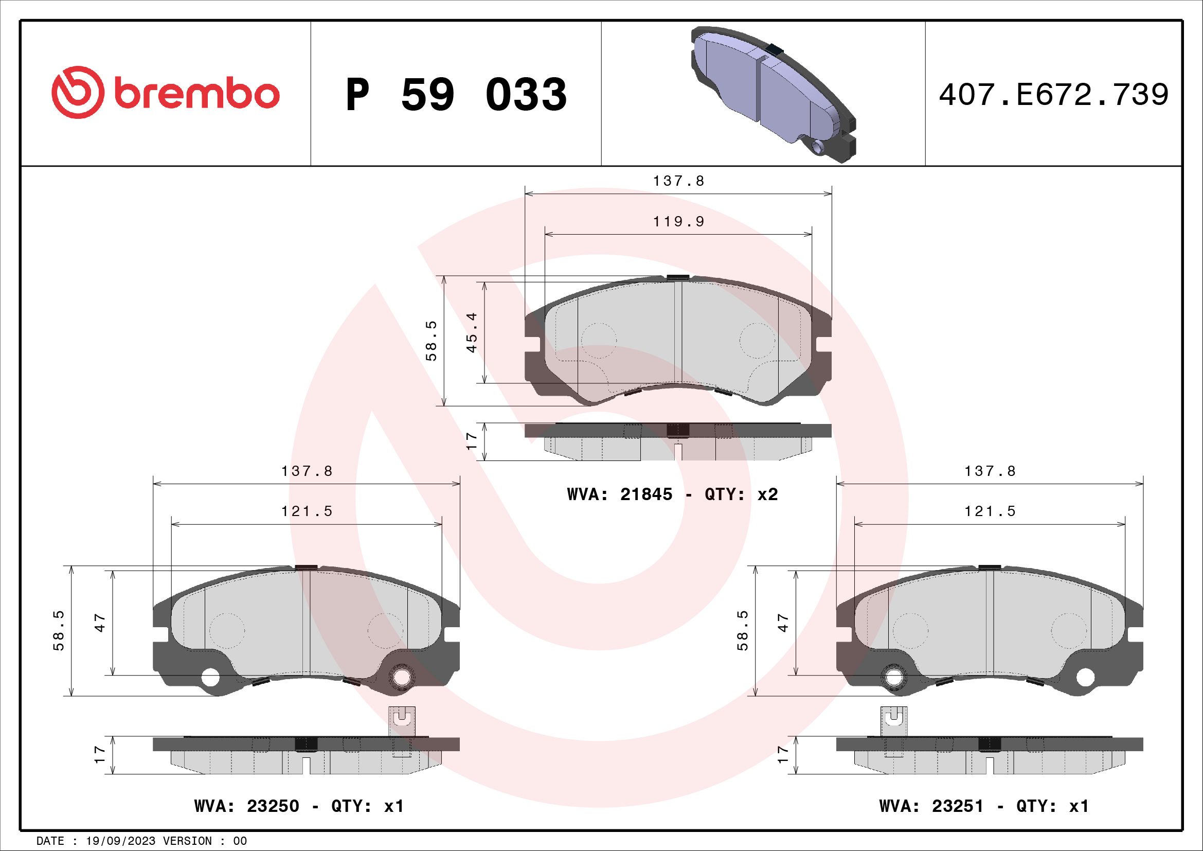 set placute frana,frana disc P 59 033 BREMBO