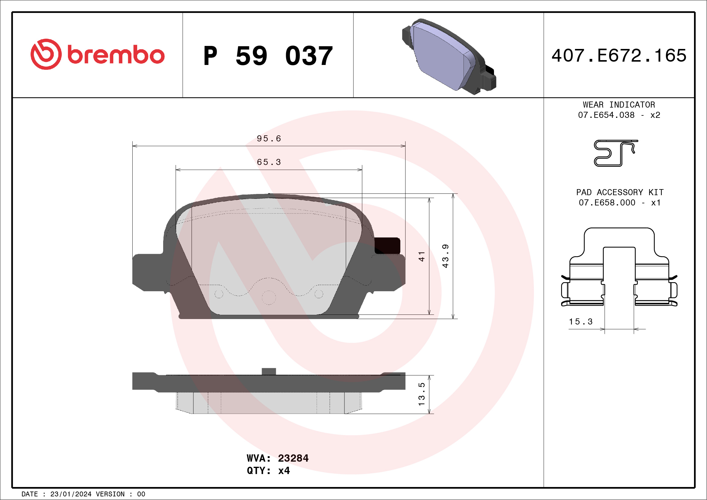 set placute frana,frana disc P 59 037 BREMBO