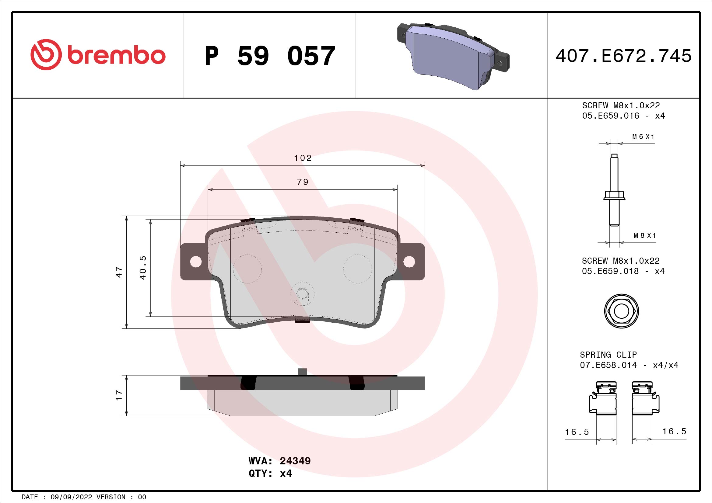 set placute frana,frana disc P 59 057 BREMBO