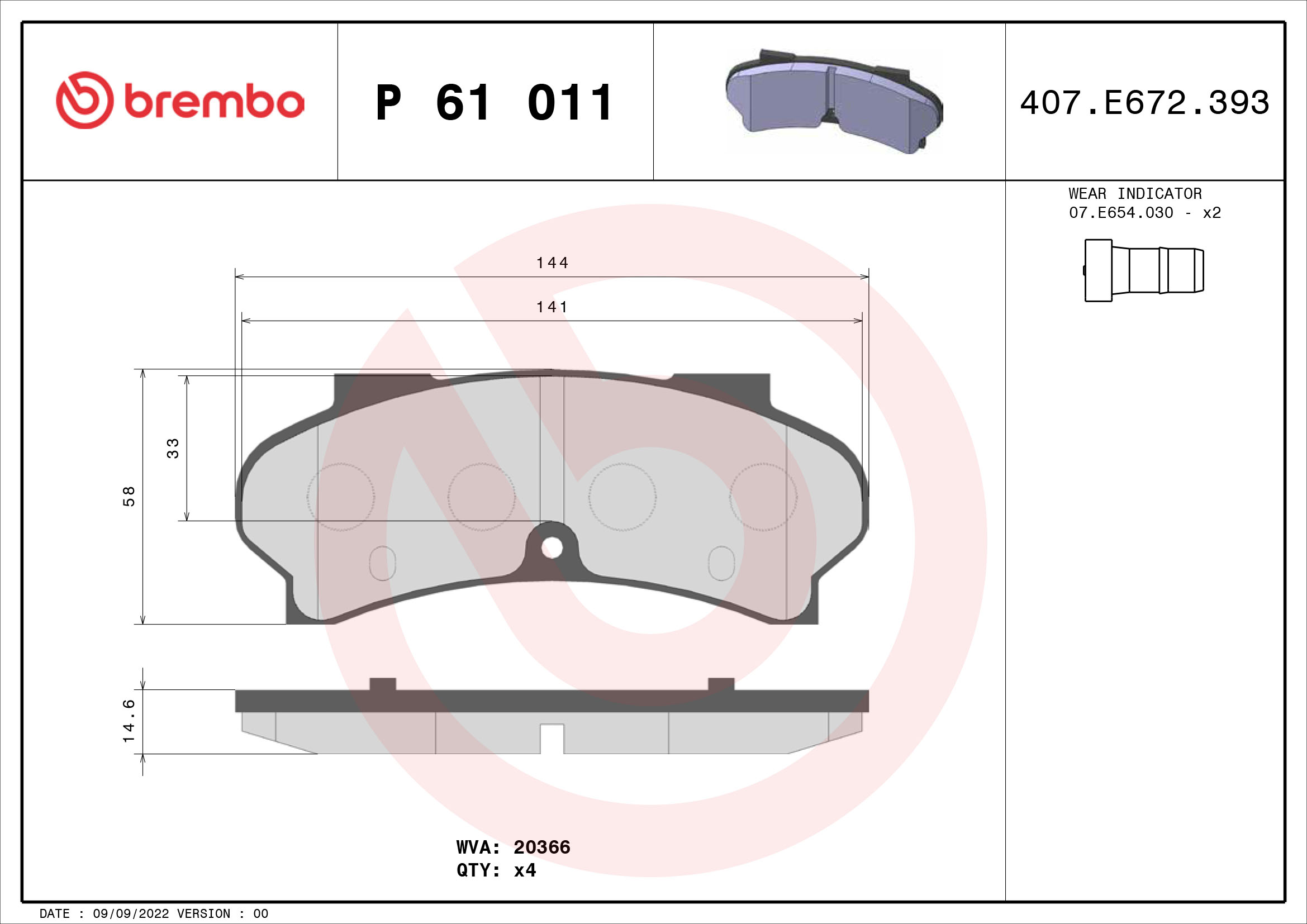 set placute frana,frana disc P 61 011 BREMBO