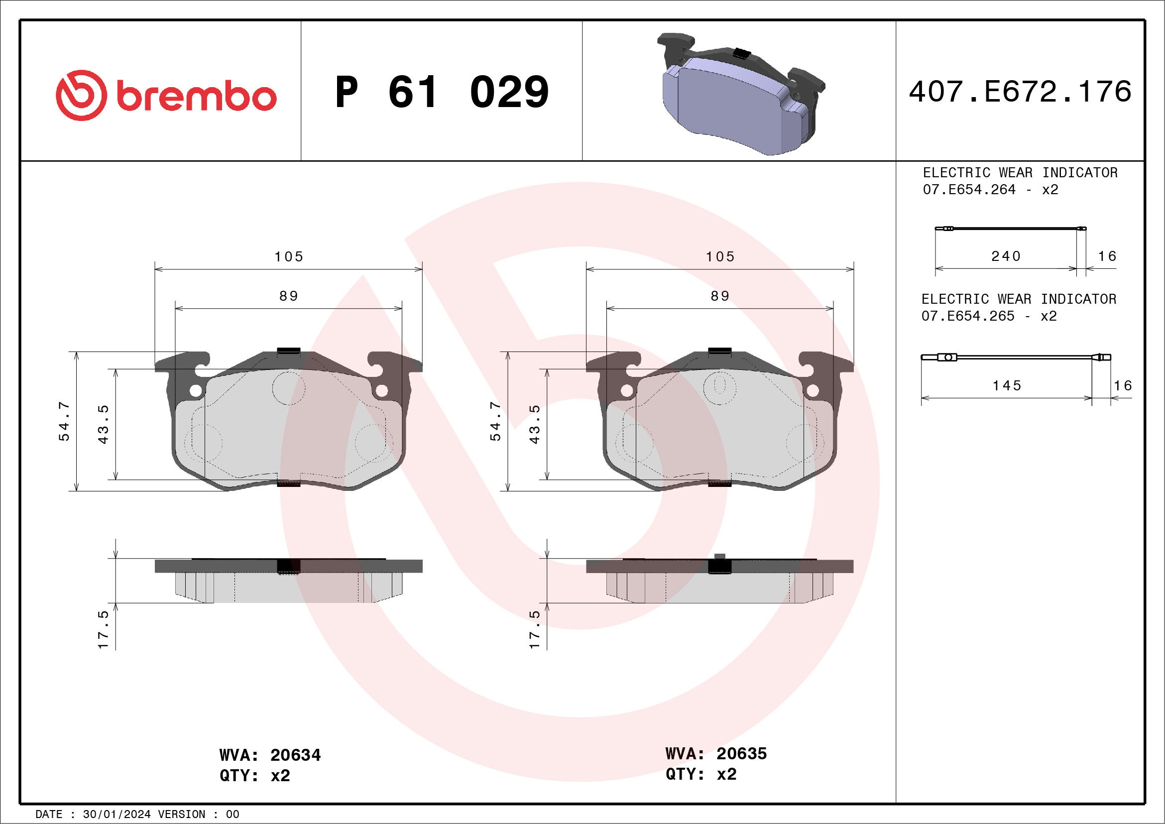 set placute frana,frana disc P 61 029 BREMBO