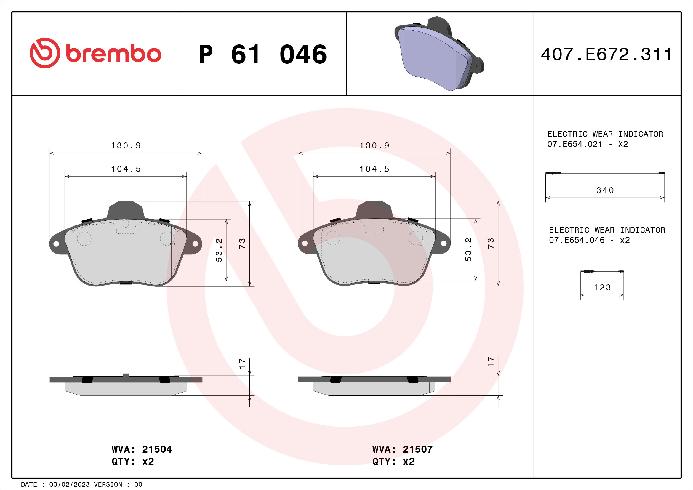 set placute frana,frana disc P 61 046 BREMBO