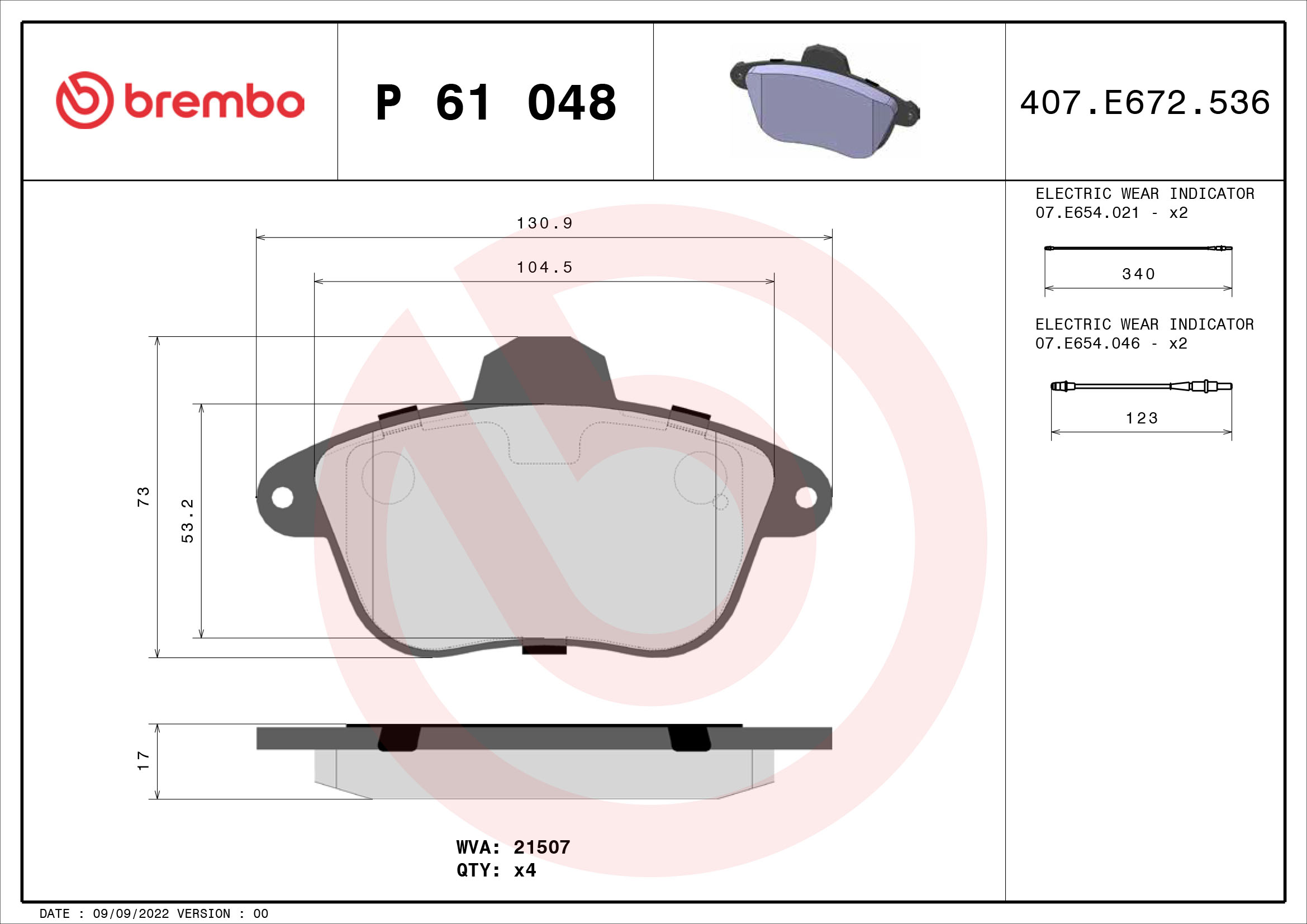 set placute frana,frana disc P 61 048 BREMBO