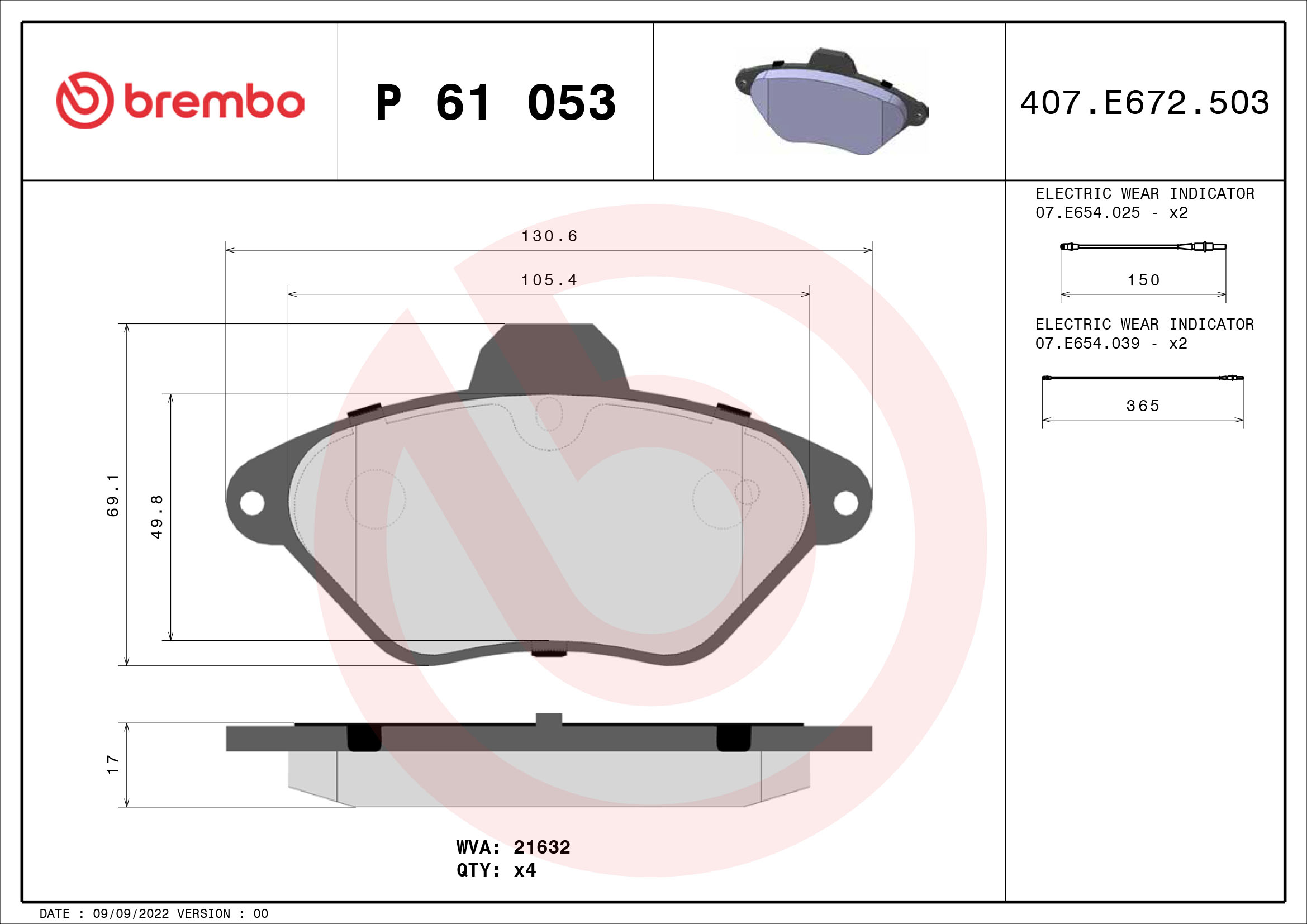 set placute frana,frana disc P 61 053 BREMBO