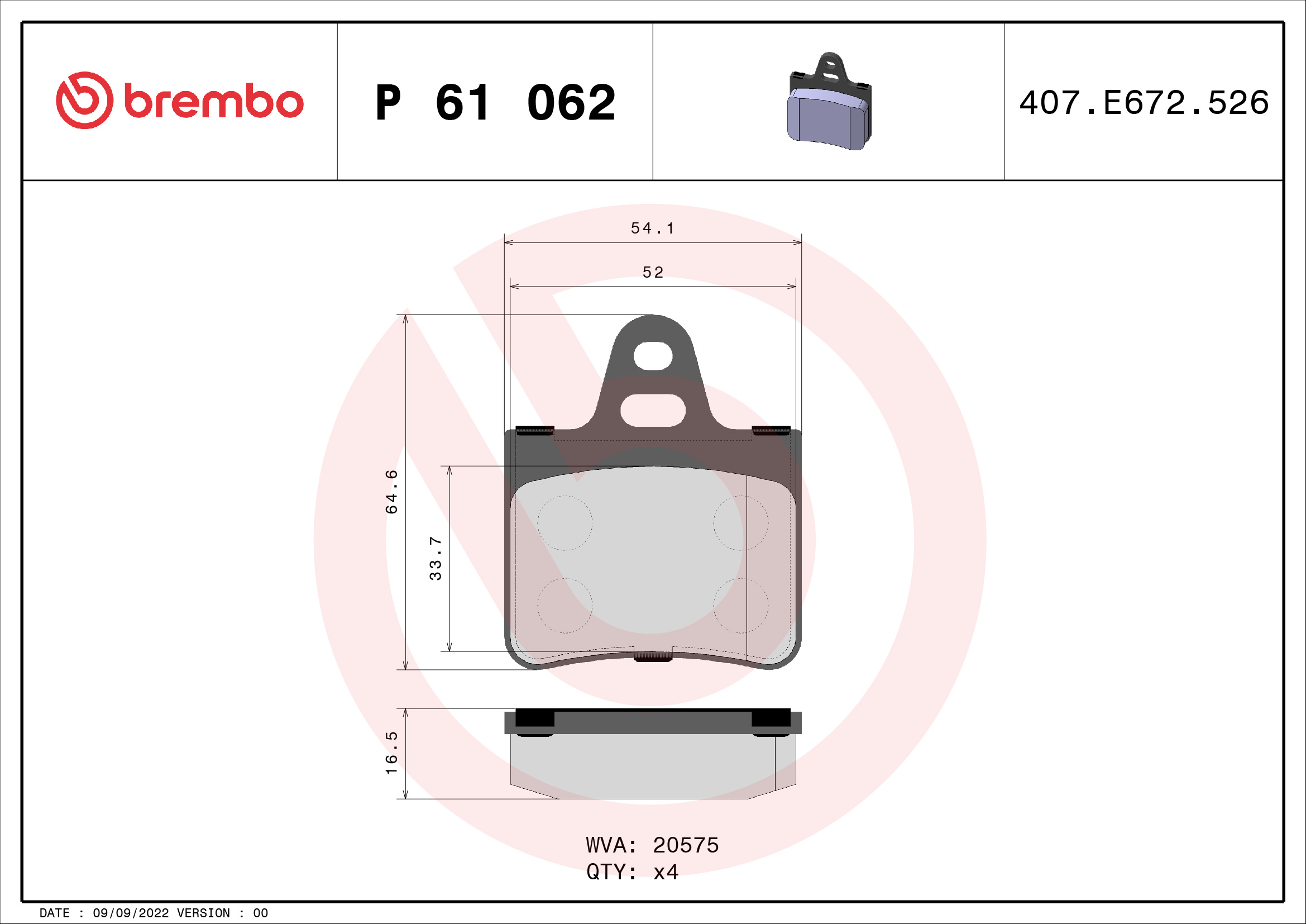 set placute frana,frana disc P 61 062 BREMBO