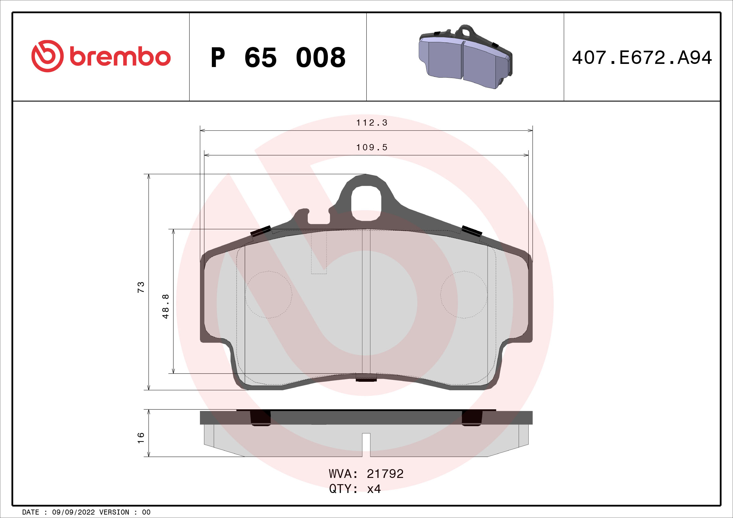 set placute frana,frana disc P 65 008 BREMBO