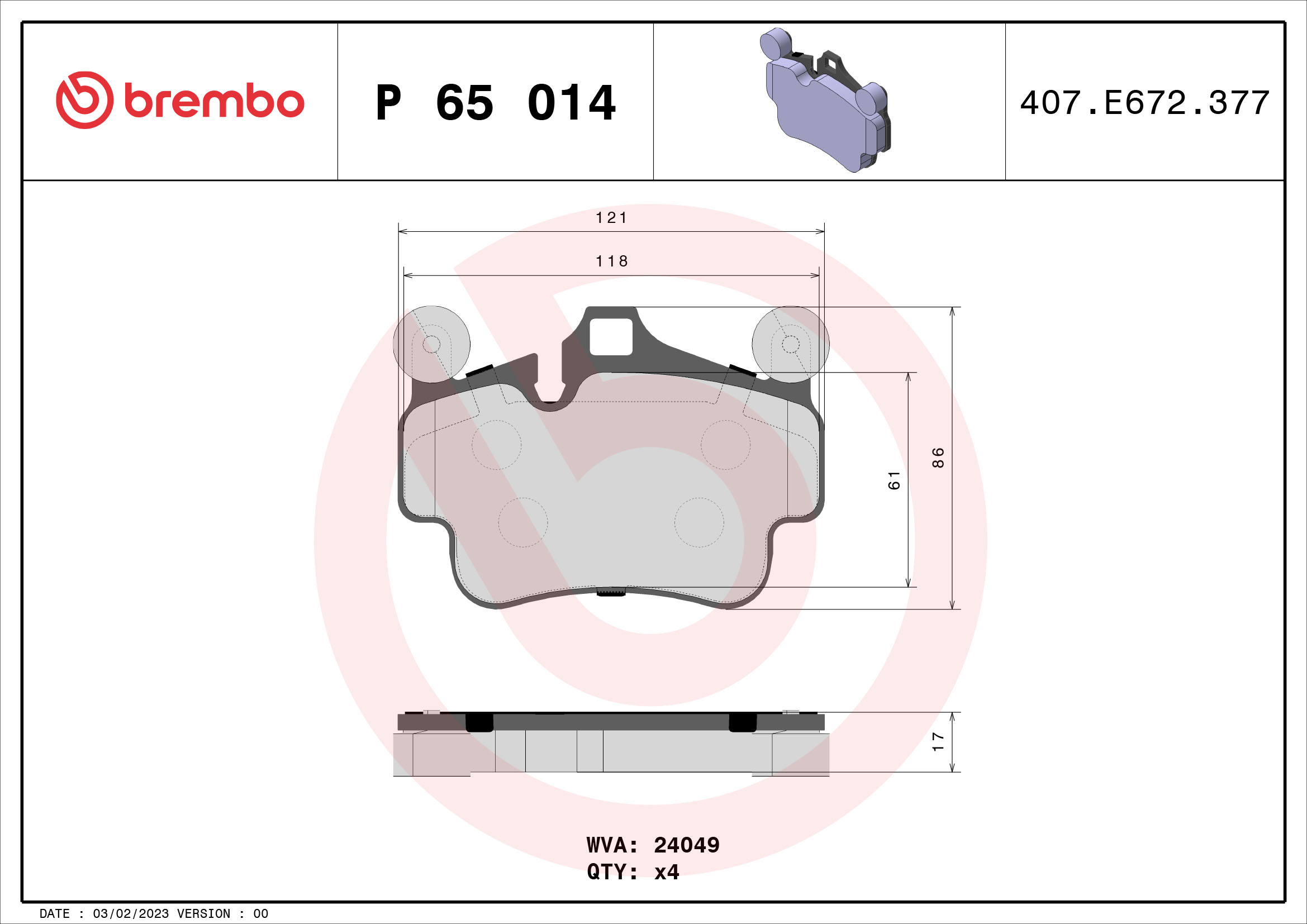 set placute frana,frana disc P 65 014 BREMBO