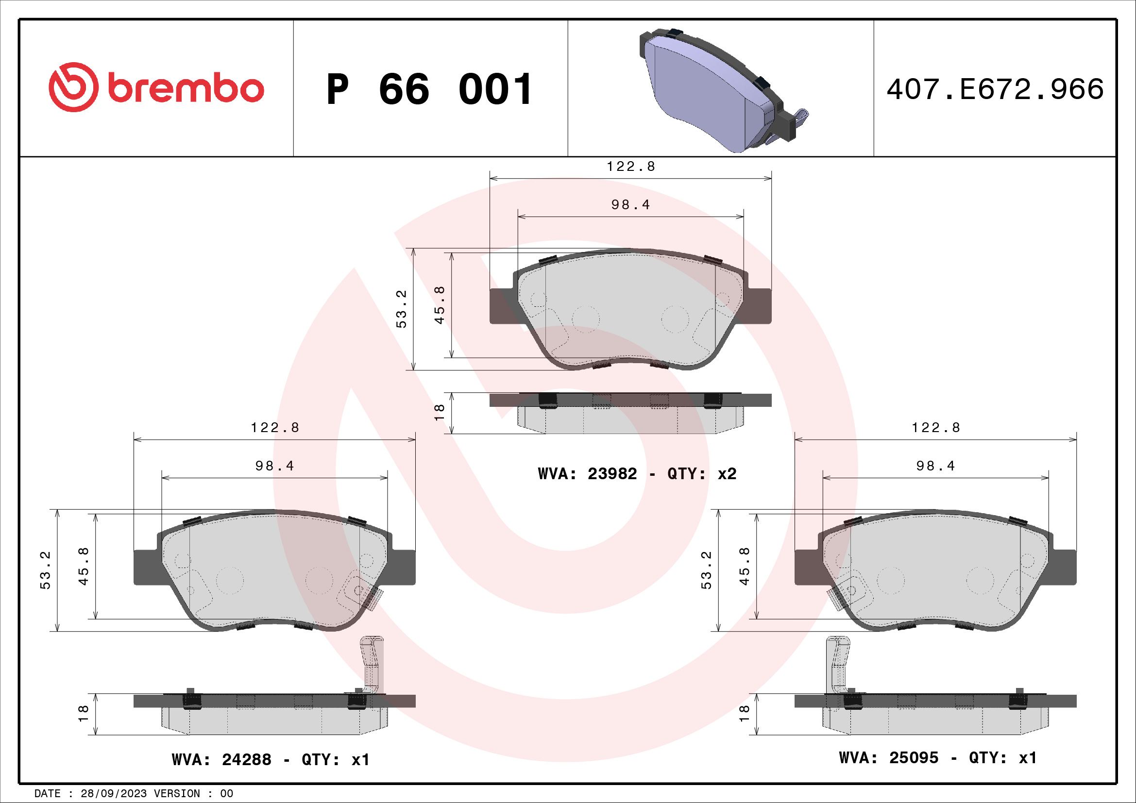 set placute frana,frana disc P 66 001 BREMBO