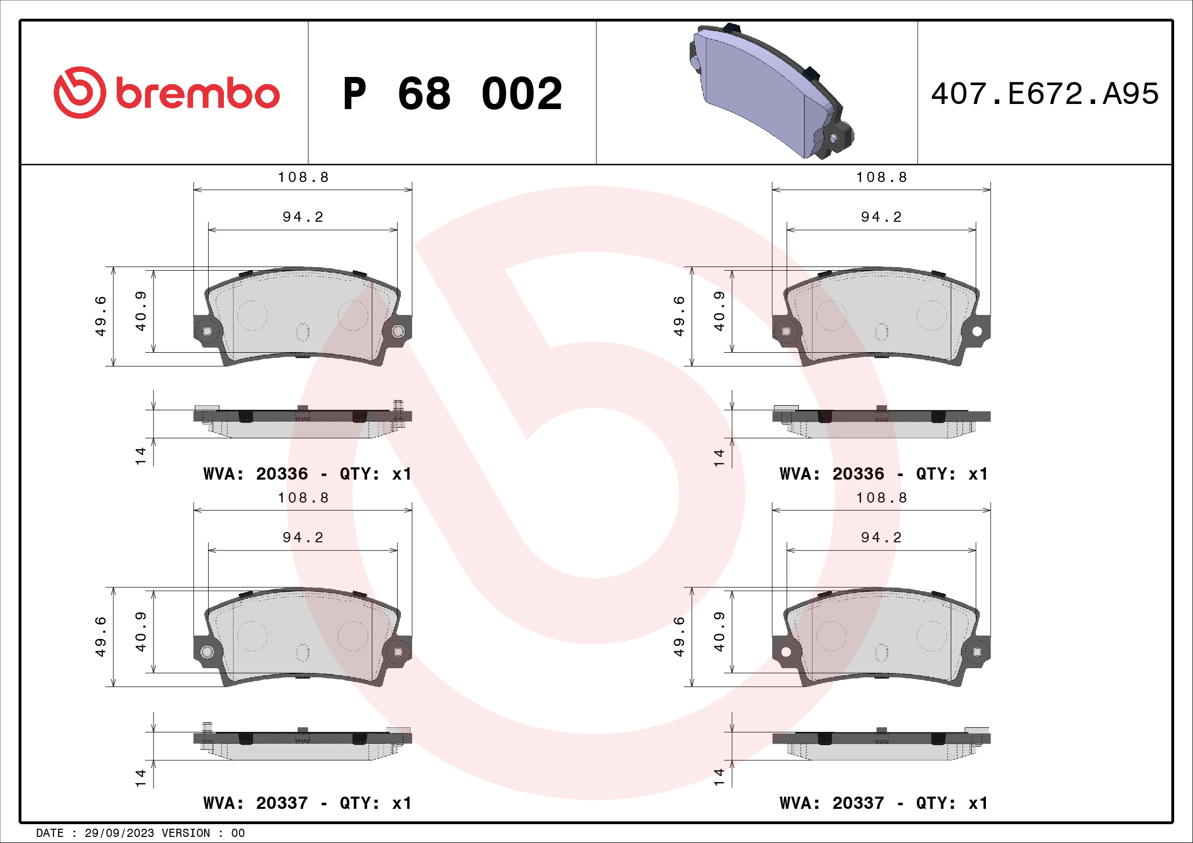 set placute frana,frana disc P 68 002 BREMBO
