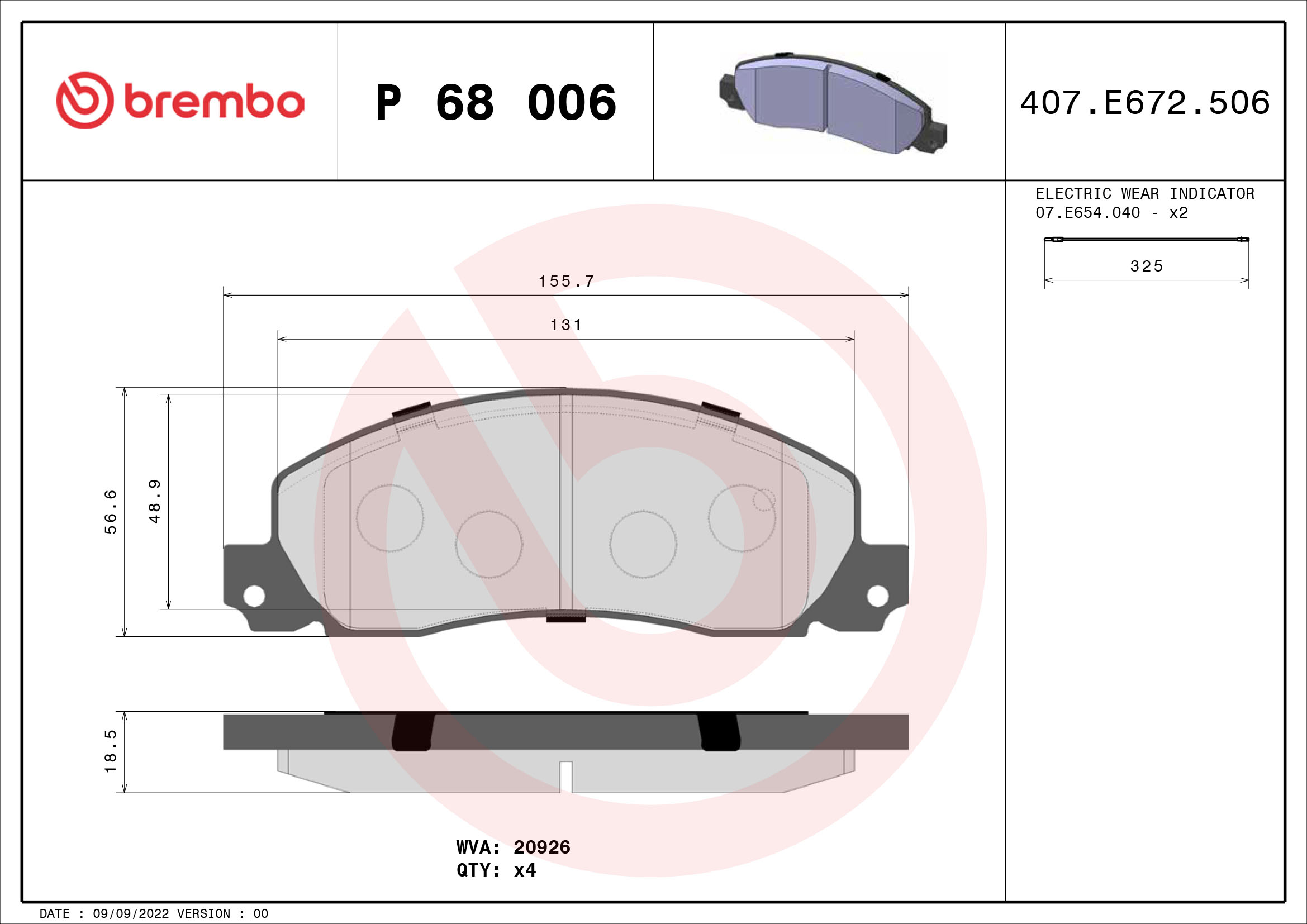 set placute frana,frana disc P 68 006 BREMBO