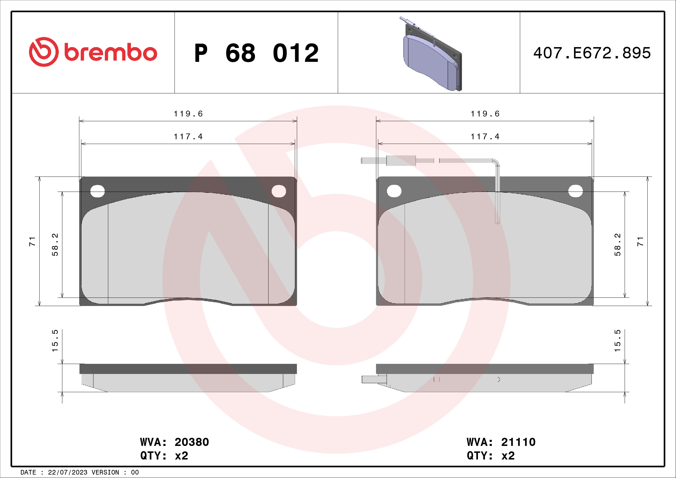 set placute frana,frana disc P 68 012 BREMBO