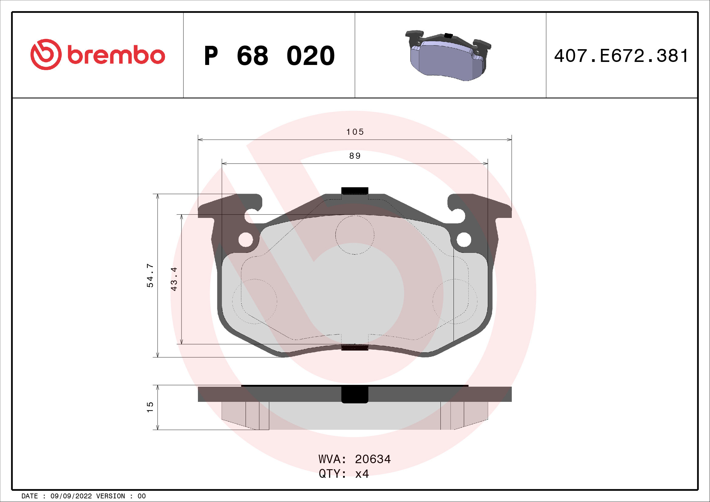 set placute frana,frana disc P 68 020 BREMBO