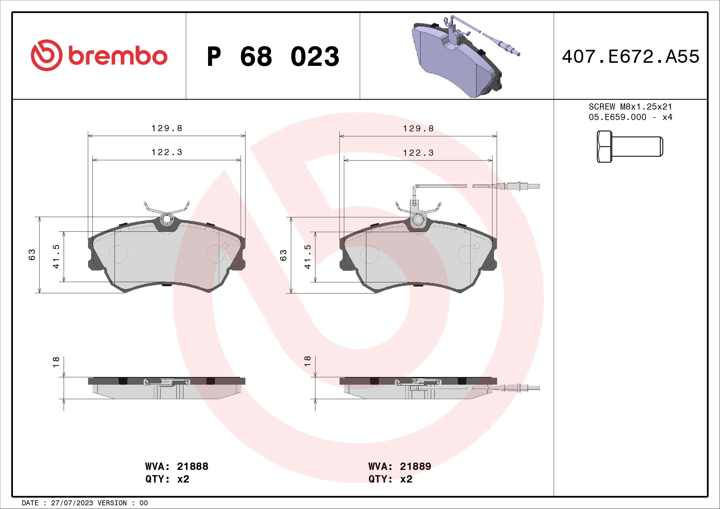 set placute frana,frana disc P 68 023 BREMBO