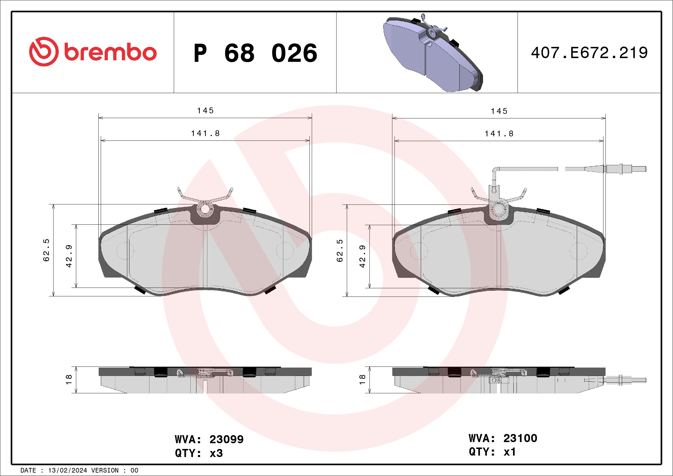 set placute frana,frana disc P 68 026 BREMBO