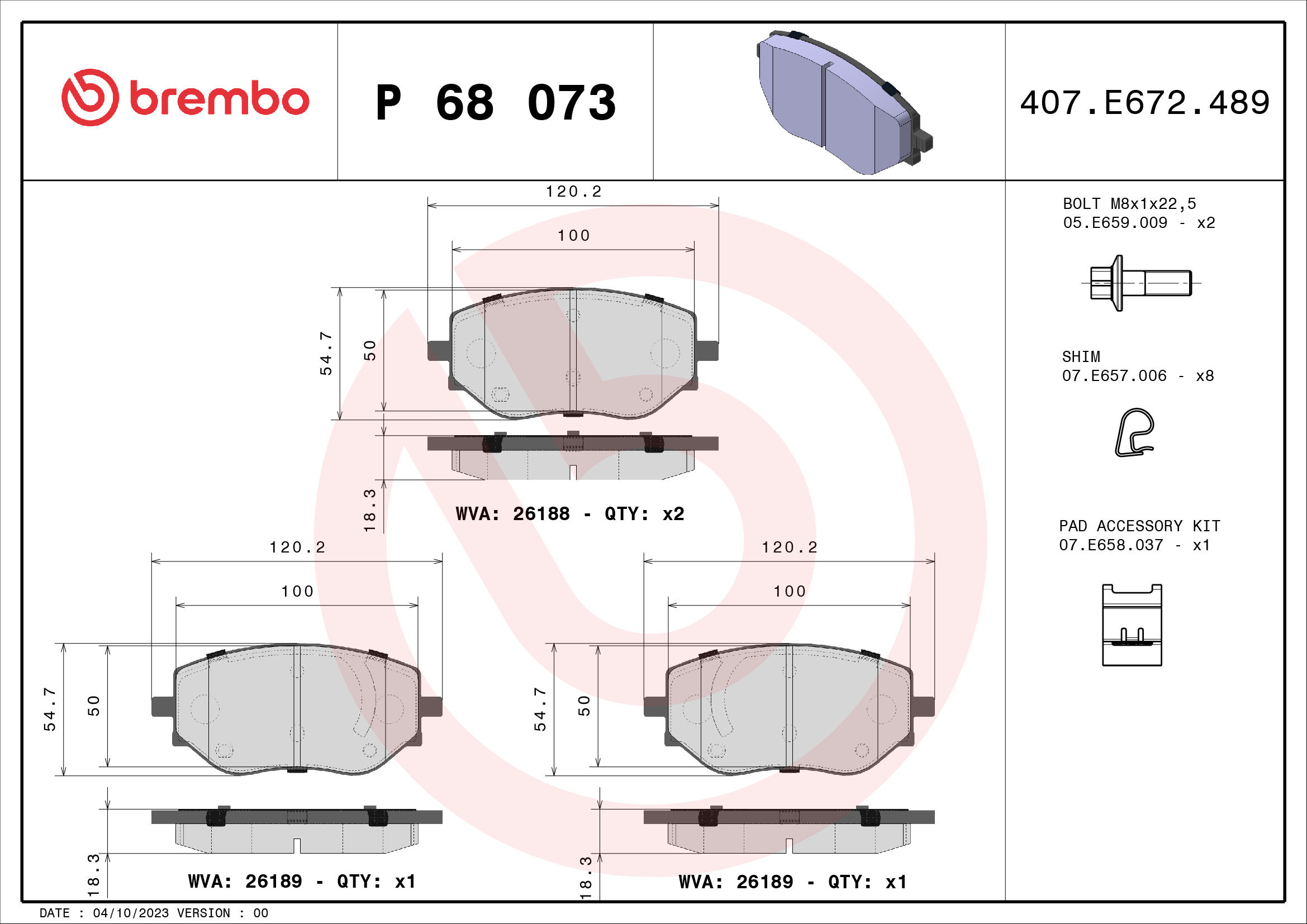 set placute frana,frana disc P 68 073 BREMBO