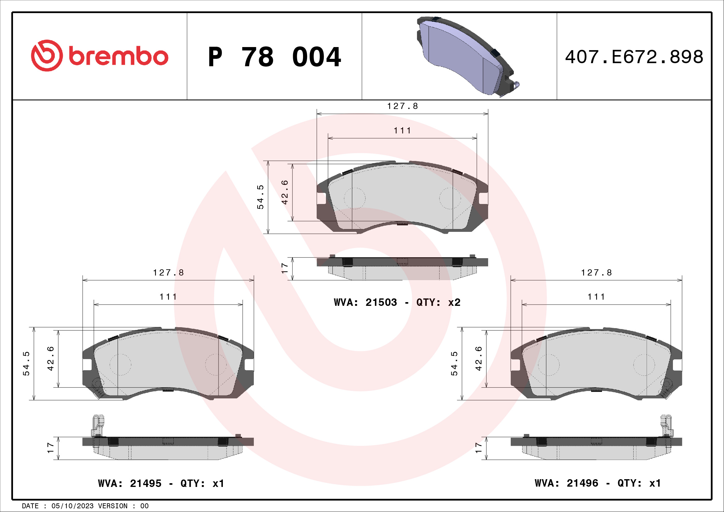 set placute frana,frana disc P 78 004 BREMBO