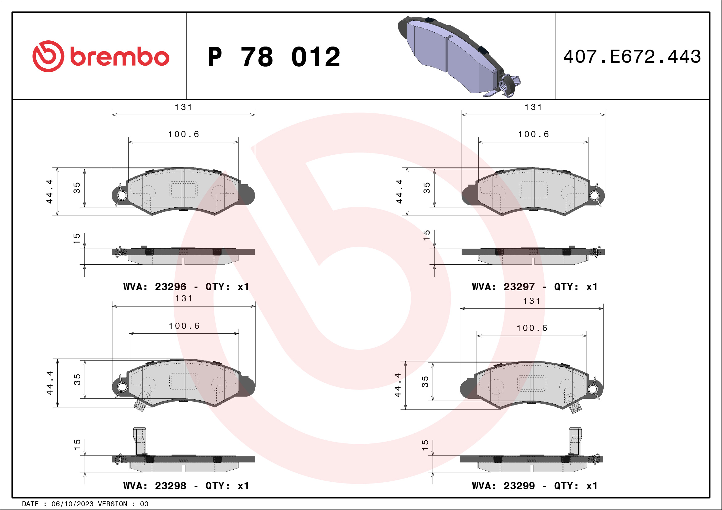 set placute frana,frana disc P 78 012 BREMBO