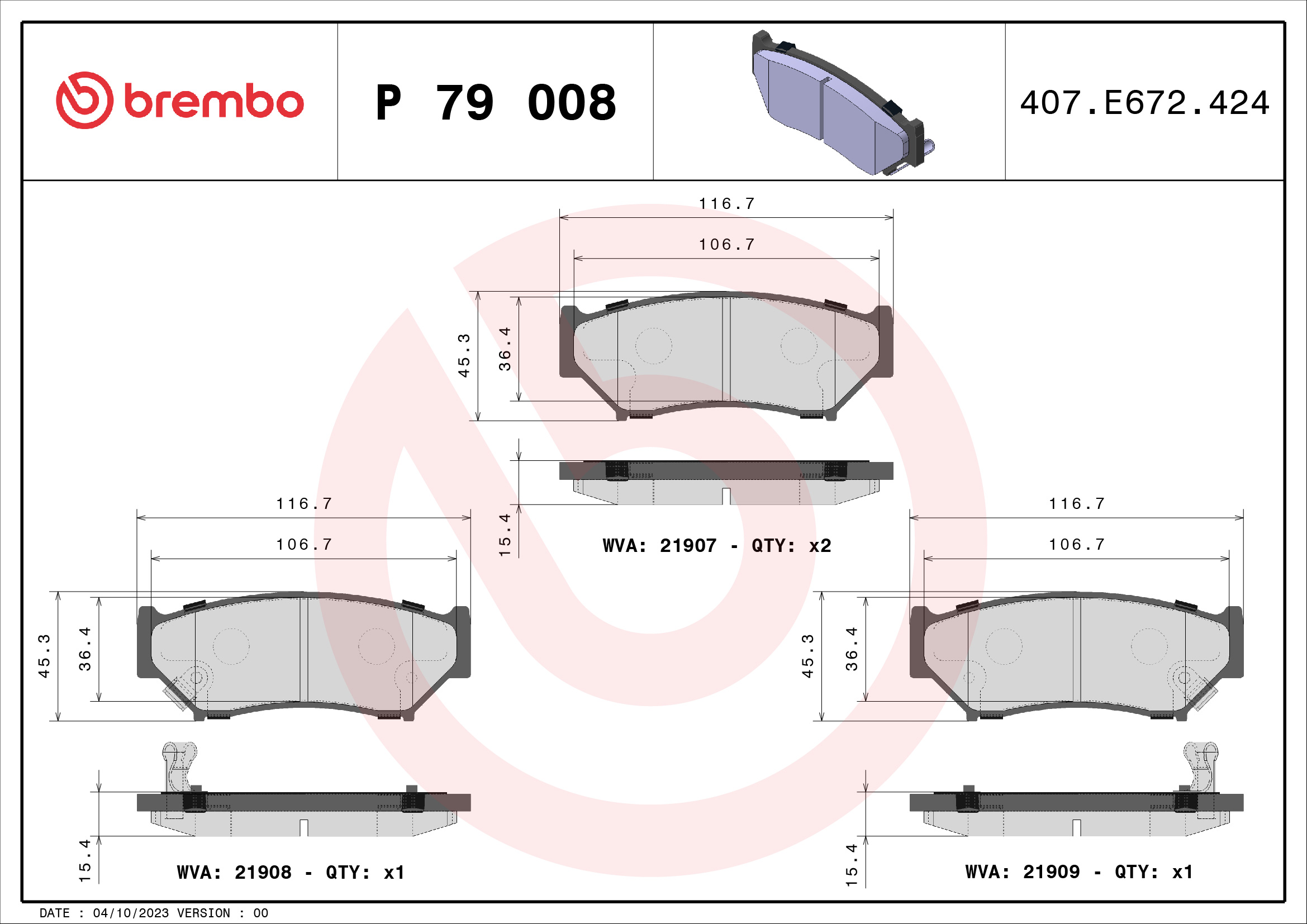 set placute frana,frana disc P 79 008 BREMBO