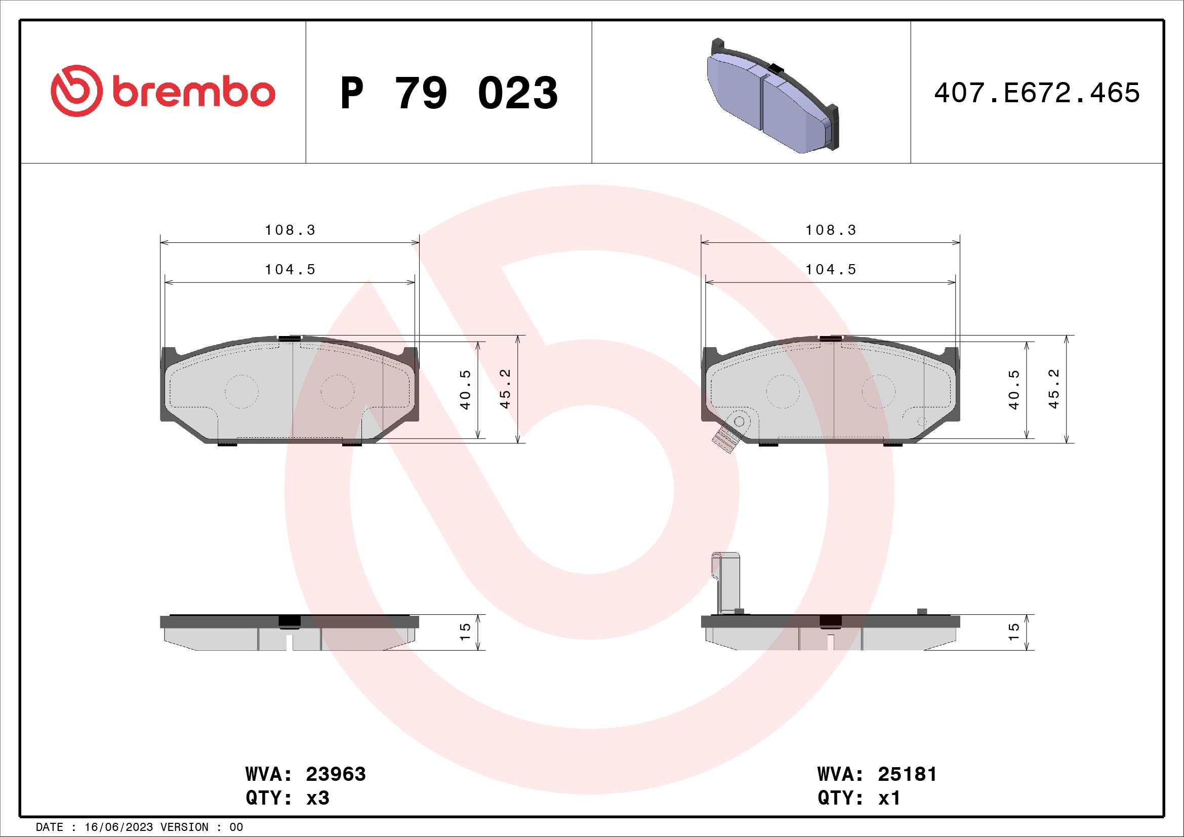 set placute frana,frana disc P 79 023 BREMBO