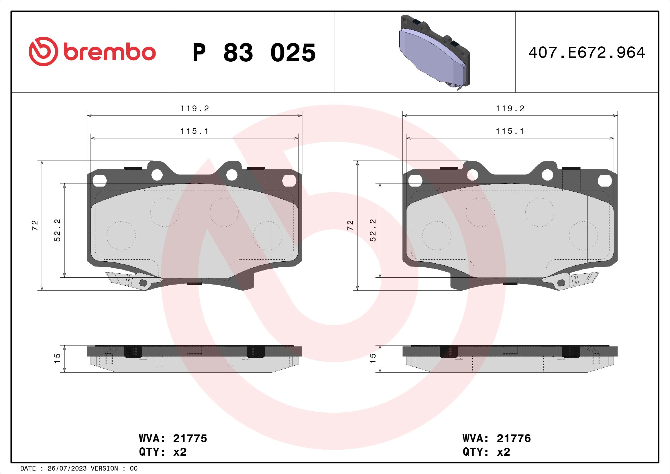 set placute frana,frana disc P 83 025 BREMBO