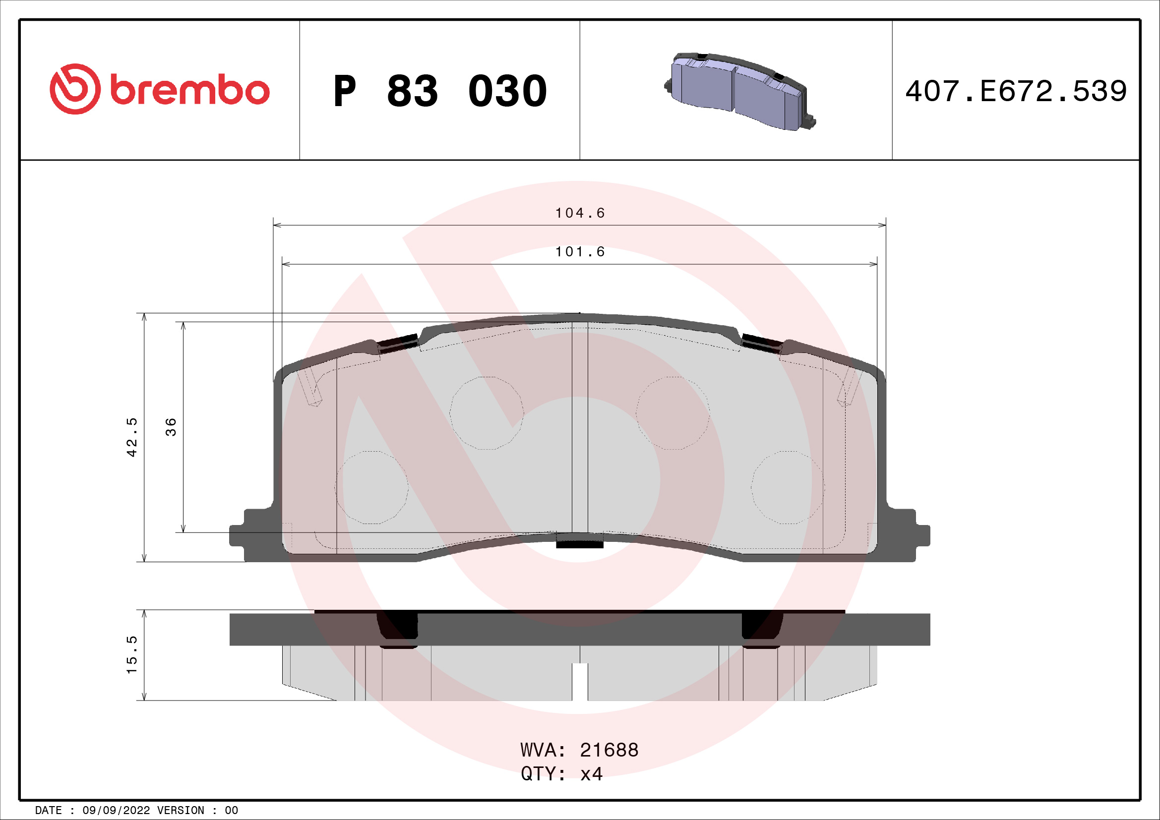 set placute frana,frana disc P 83 030 BREMBO