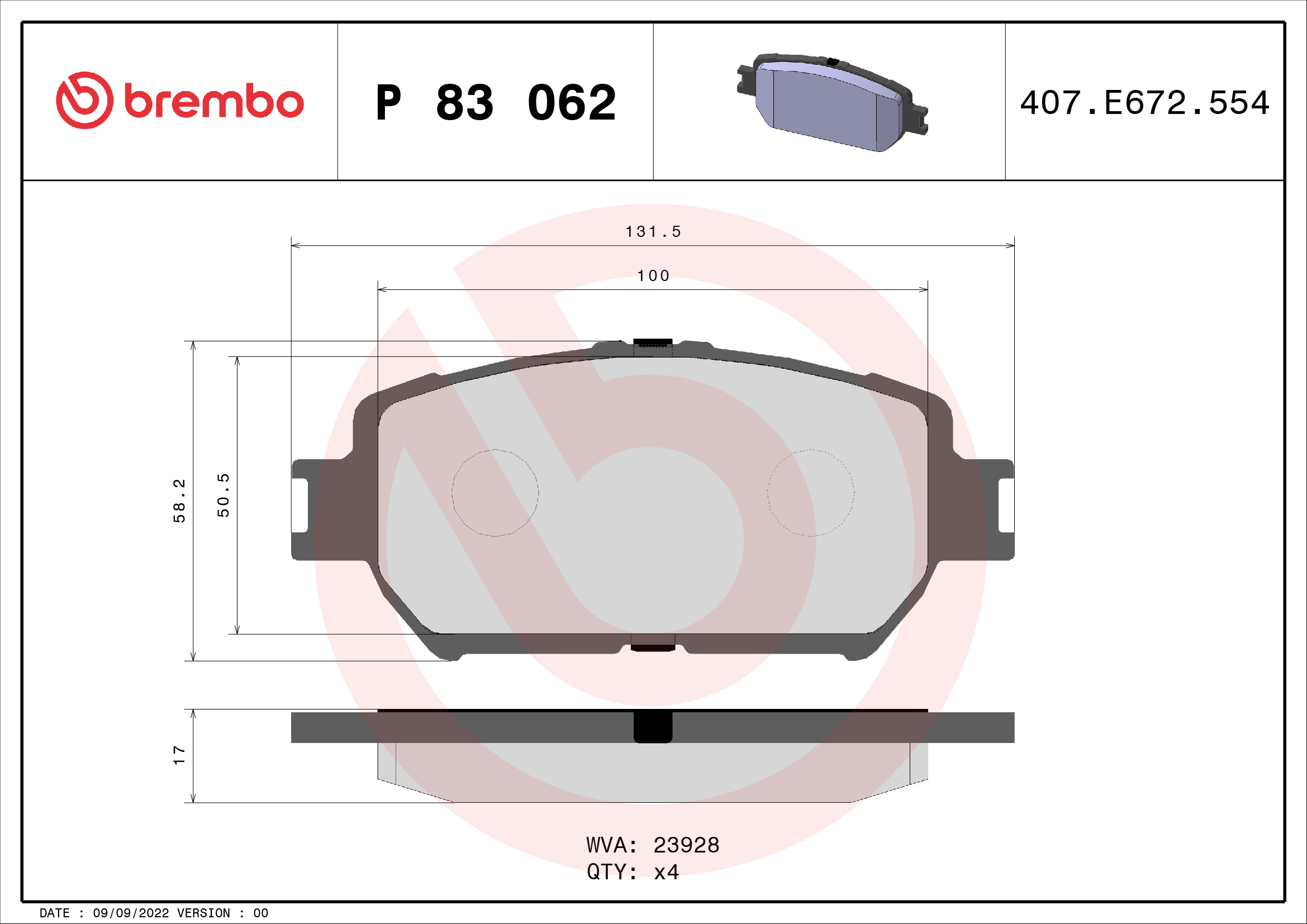 set placute frana,frana disc P 83 062 BREMBO