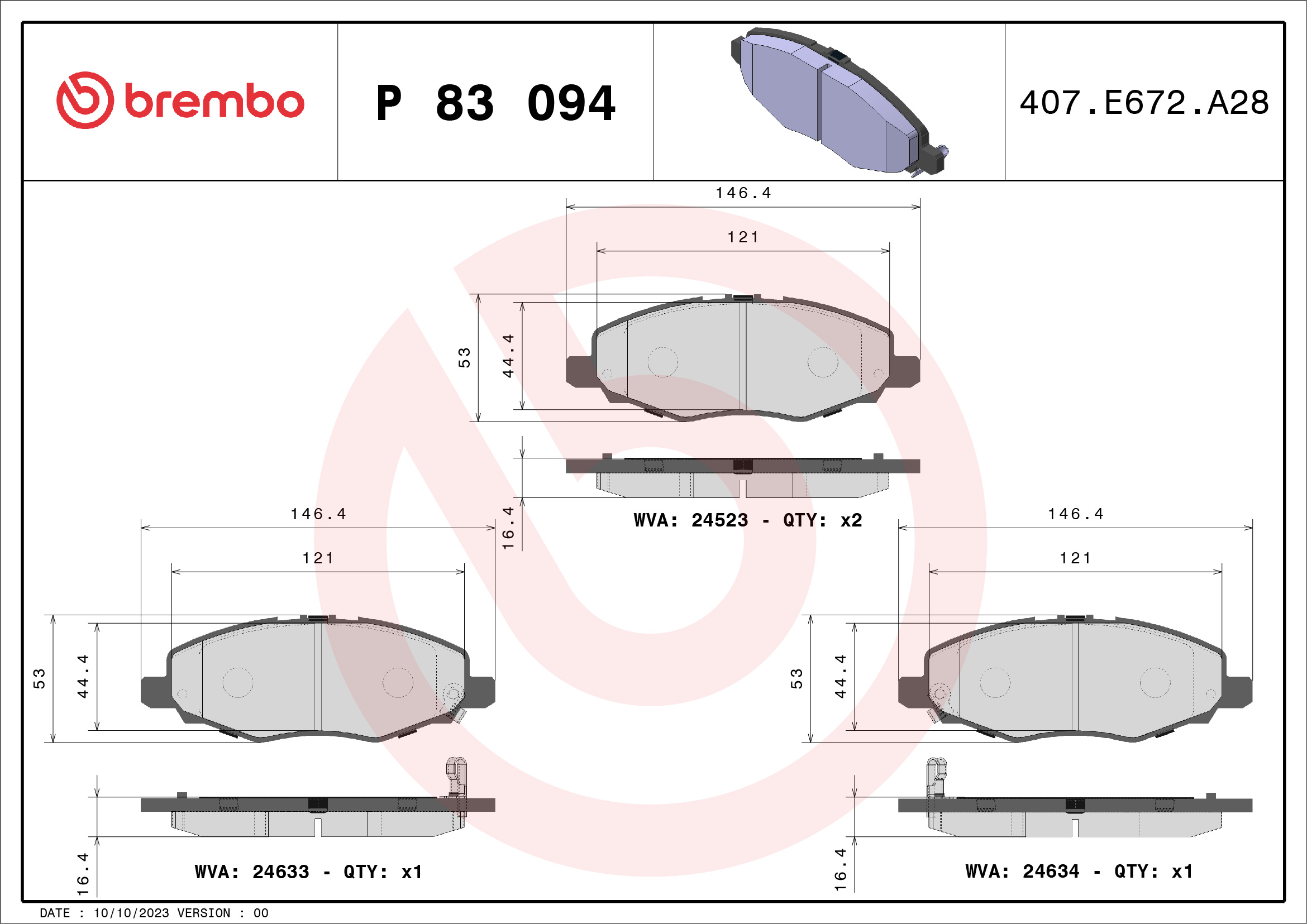 set placute frana,frana disc P 83 094 BREMBO