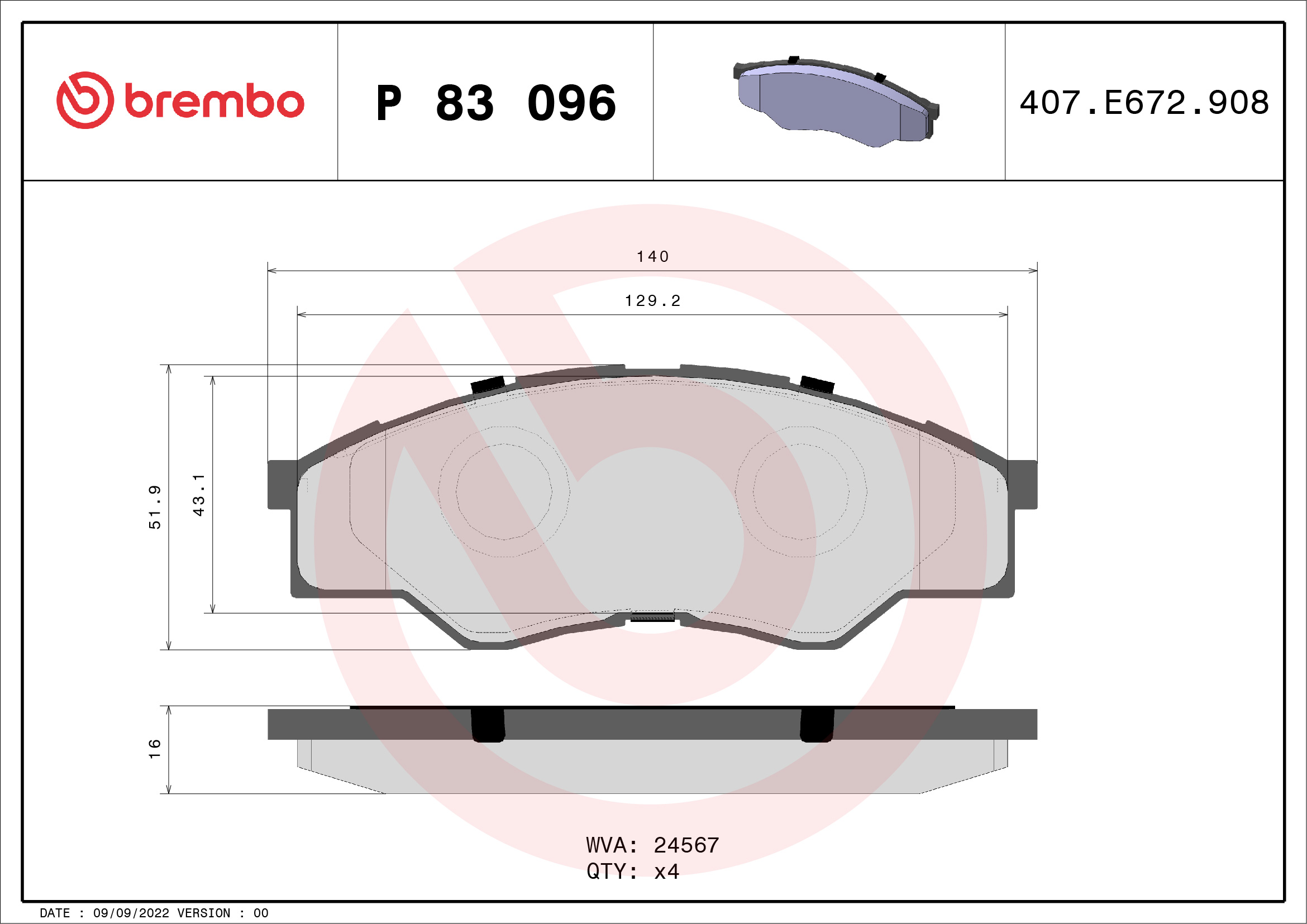 set placute frana,frana disc P 83 096 BREMBO