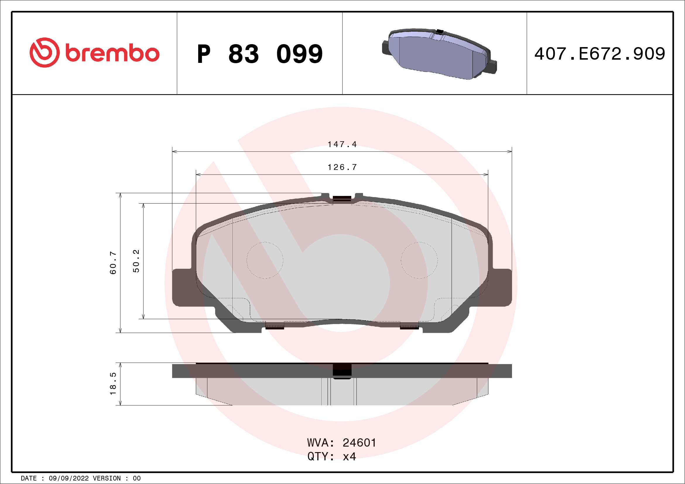 set placute frana,frana disc P 83 099 BREMBO