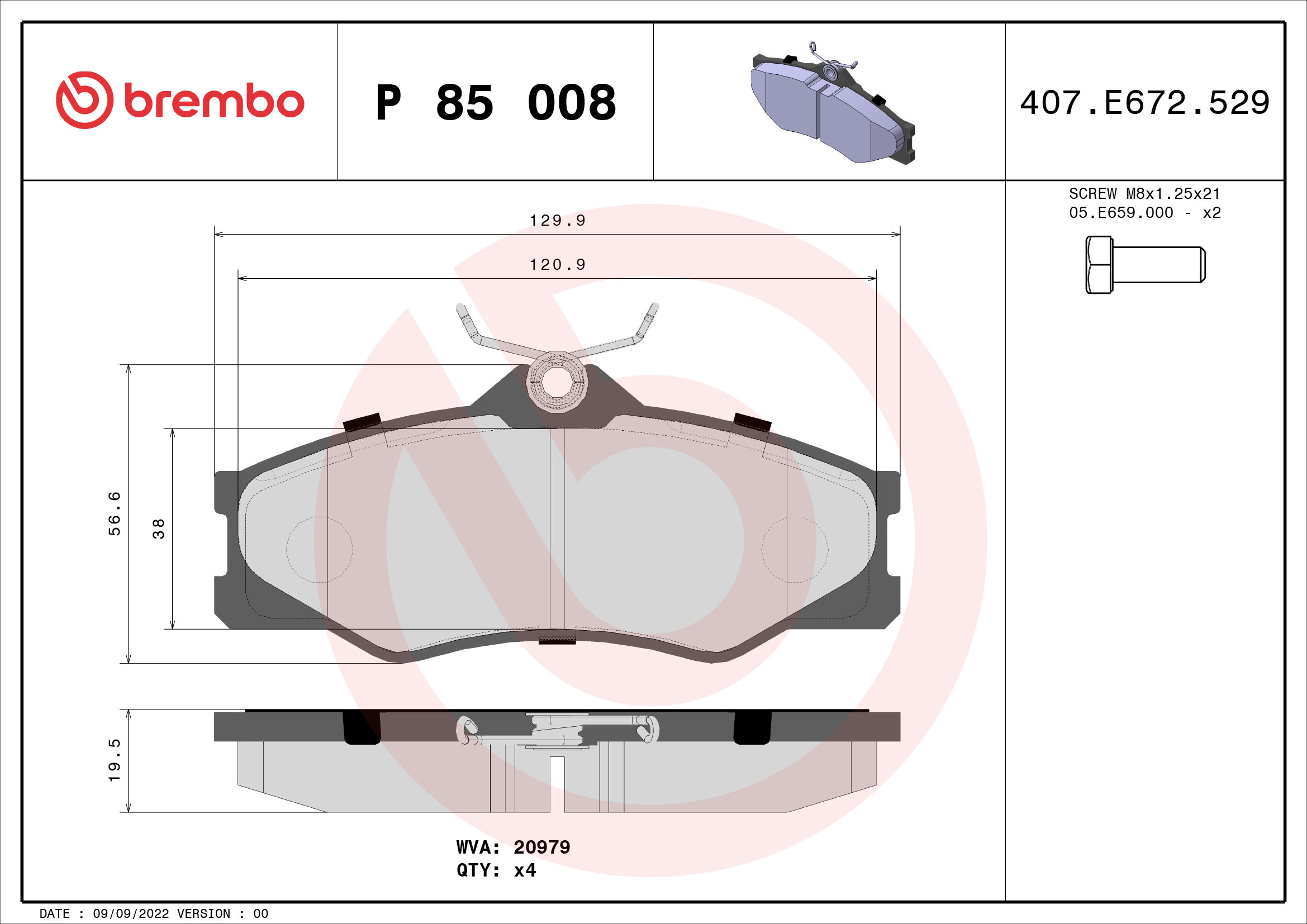 set placute frana,frana disc P 85 008 BREMBO