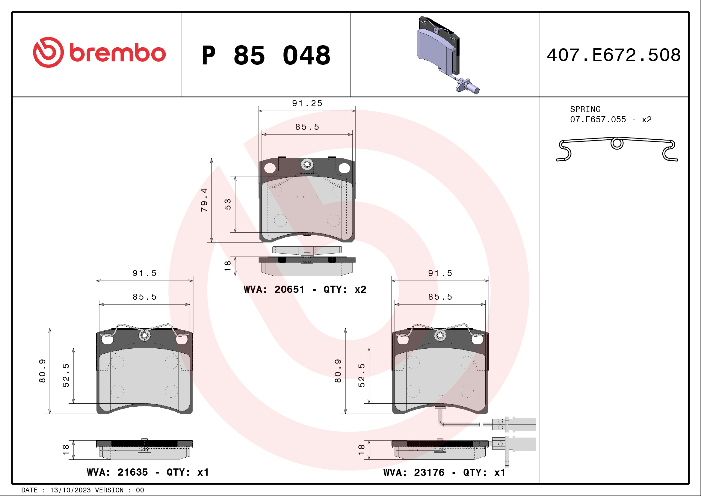 set placute frana,frana disc P 85 048 BREMBO