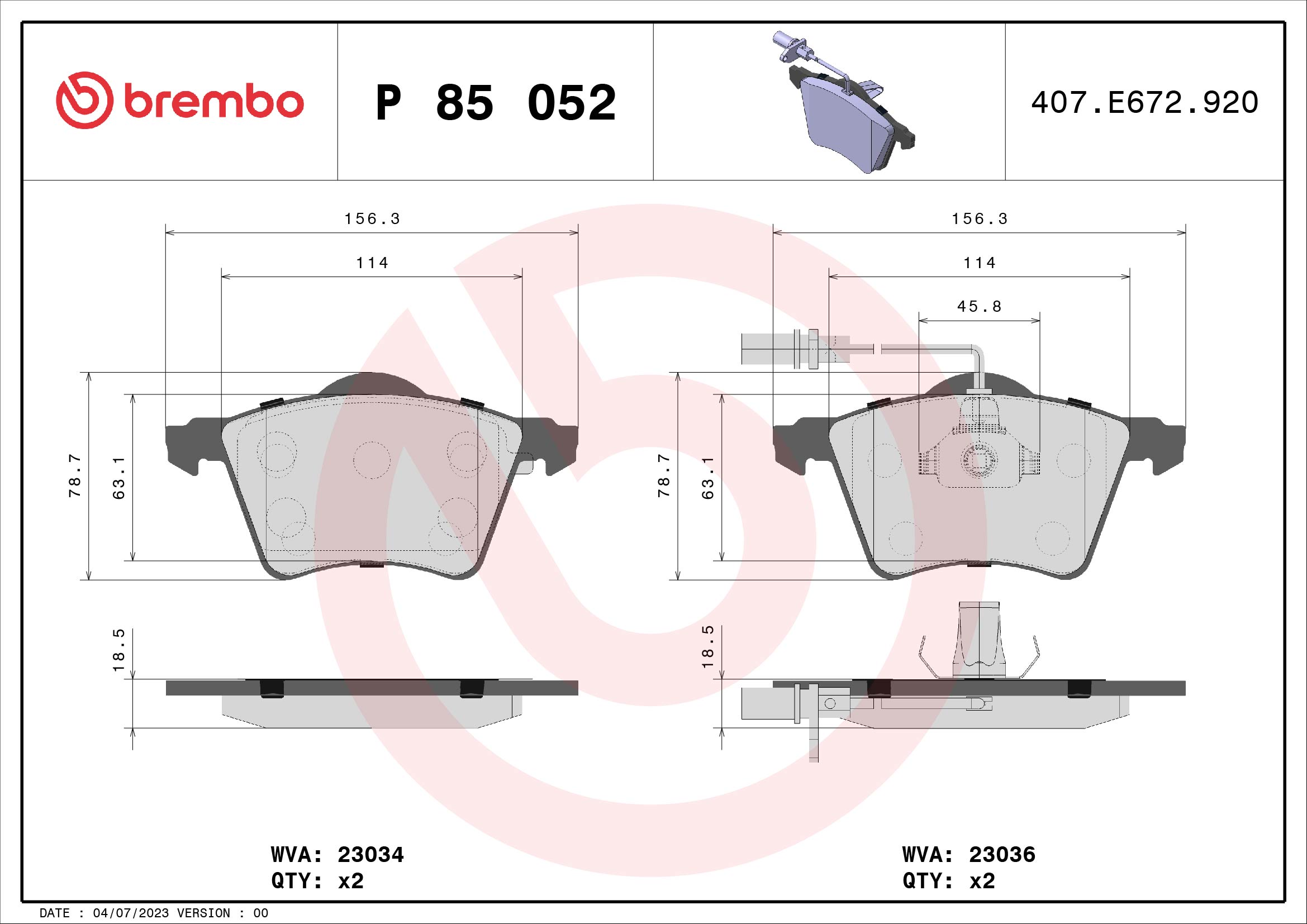 set placute frana,frana disc P 85 052 BREMBO