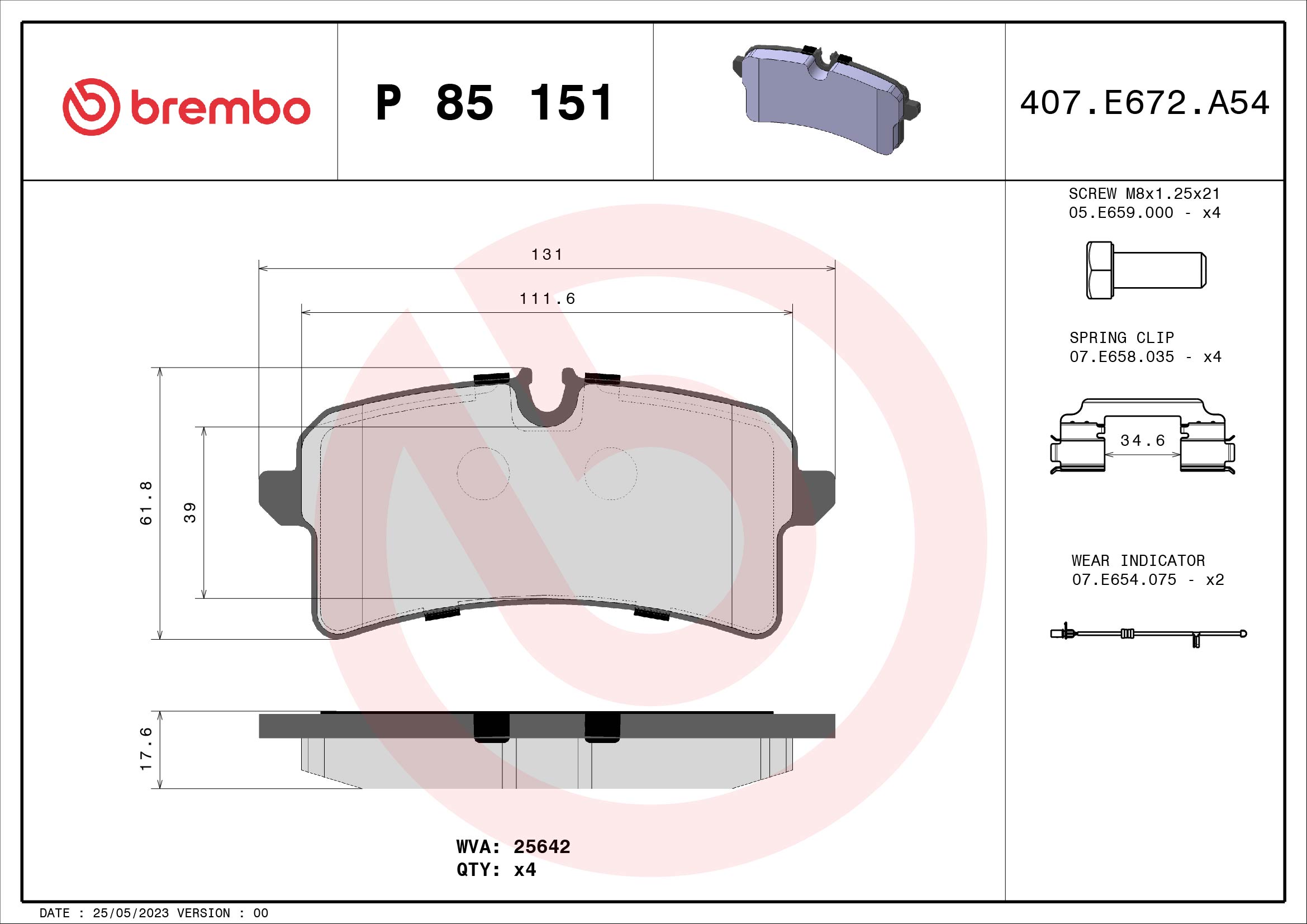 set placute frana,frana disc P 85 151 BREMBO