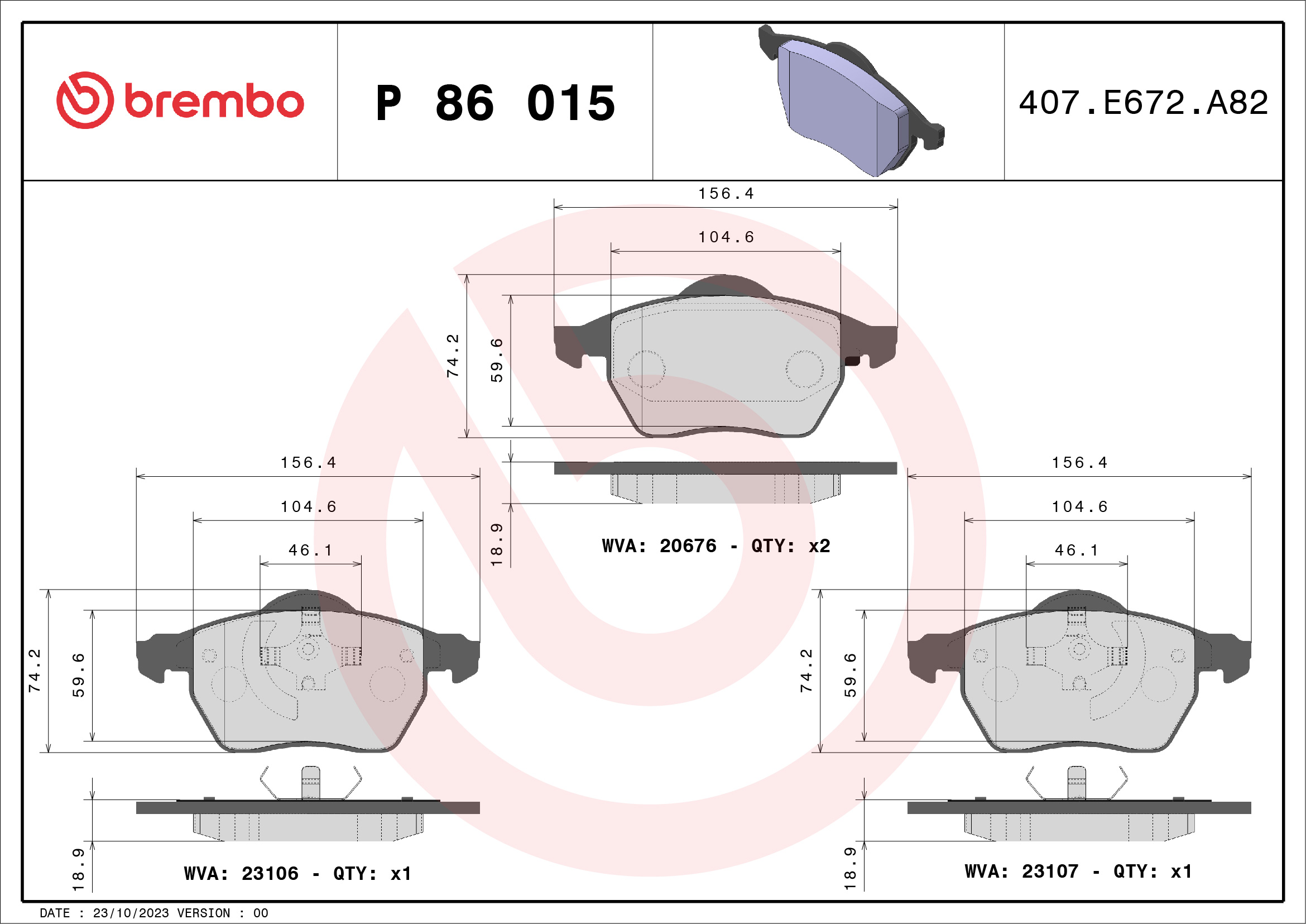 set placute frana,frana disc P 86 015 BREMBO