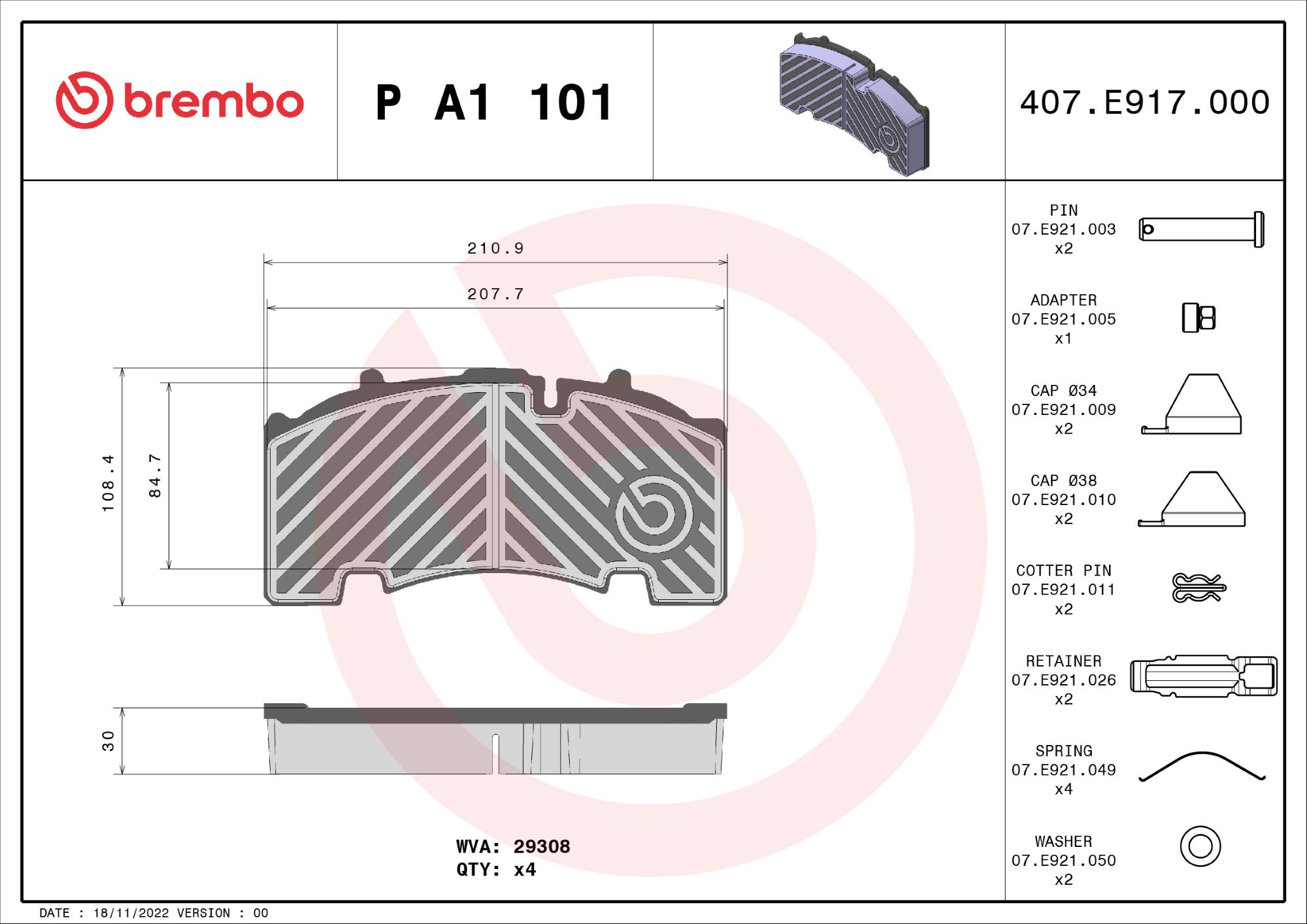 set placute frana,frana disc P A1 101 BREMBO
