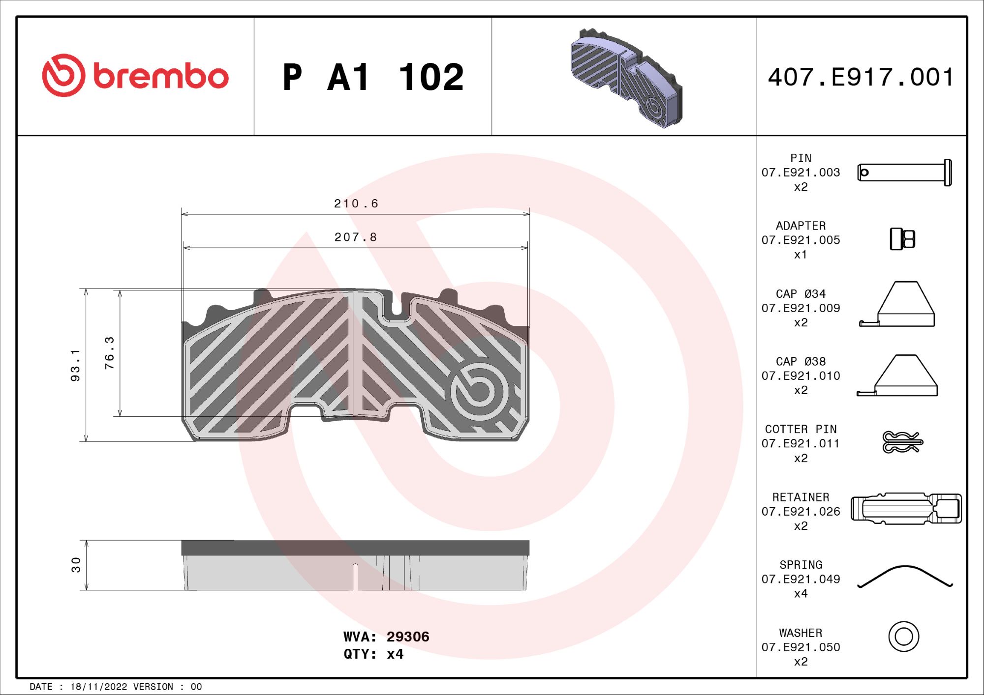 set placute frana,frana disc P A1 102 BREMBO