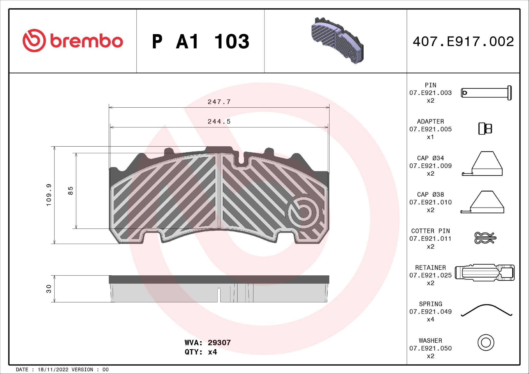 set placute frana,frana disc P A1 103 BREMBO