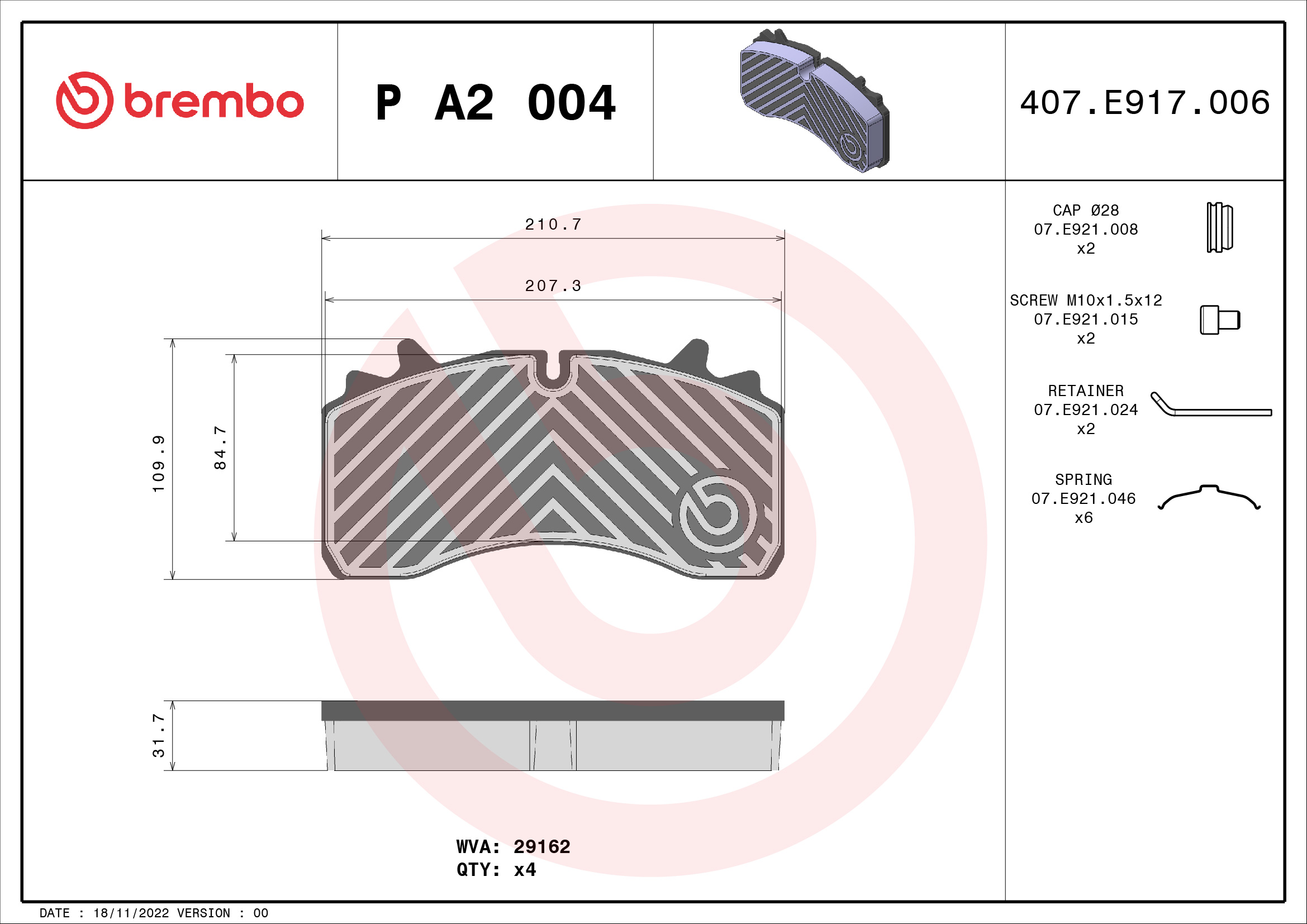 set placute frana,frana disc P A2 004 BREMBO