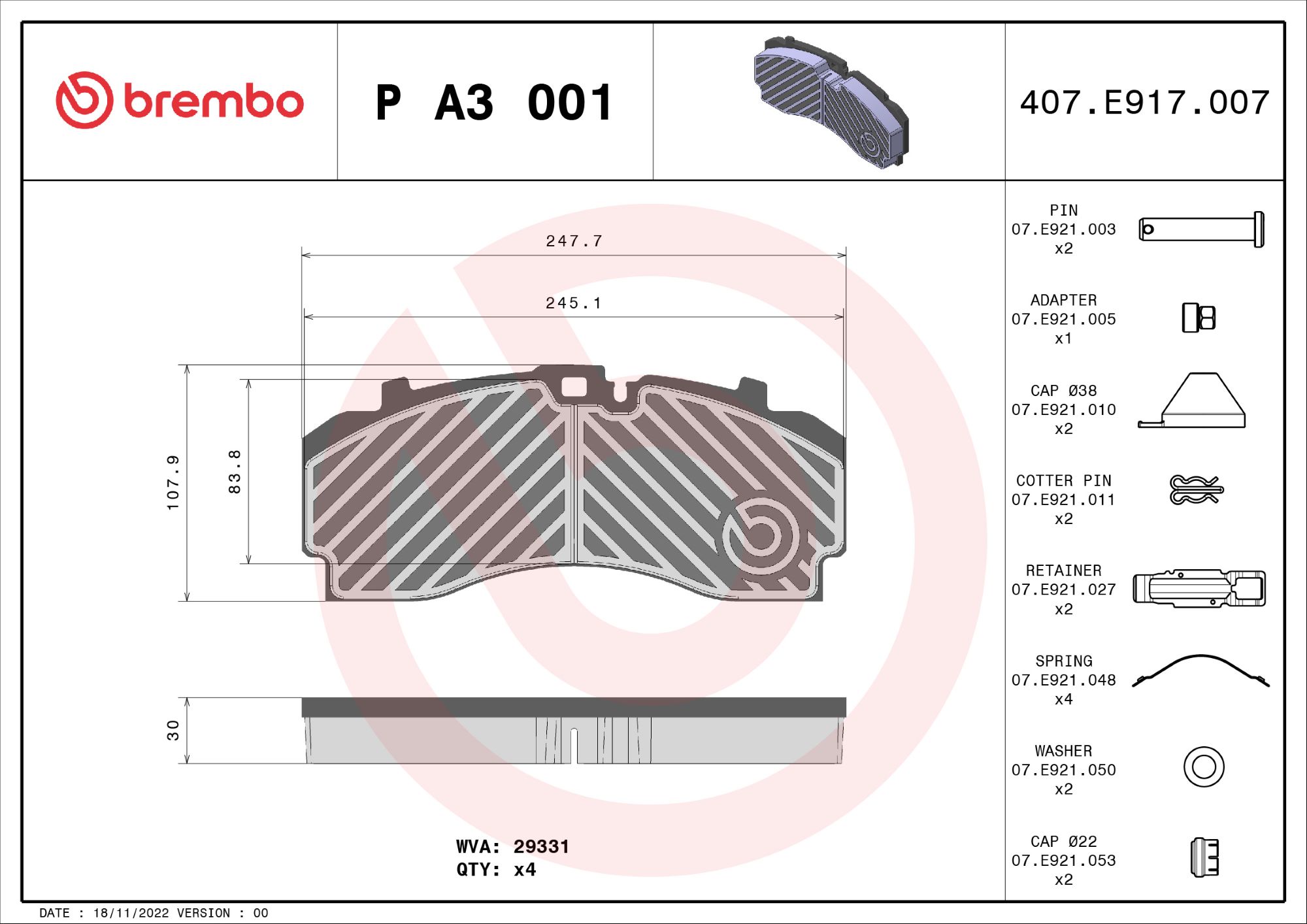 Set placute frana,frana disc P A3 001 BREMBO