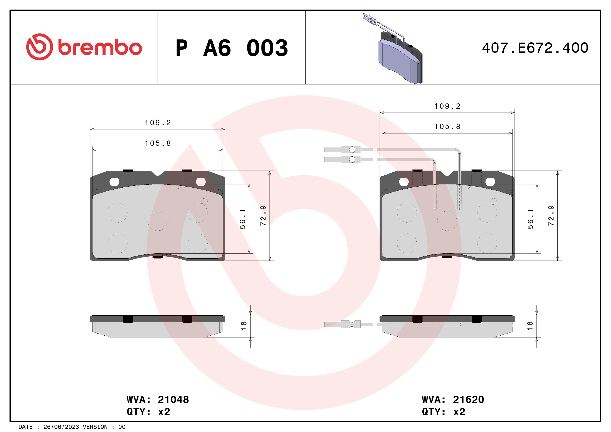 set placute frana,frana disc P A6 003 BREMBO