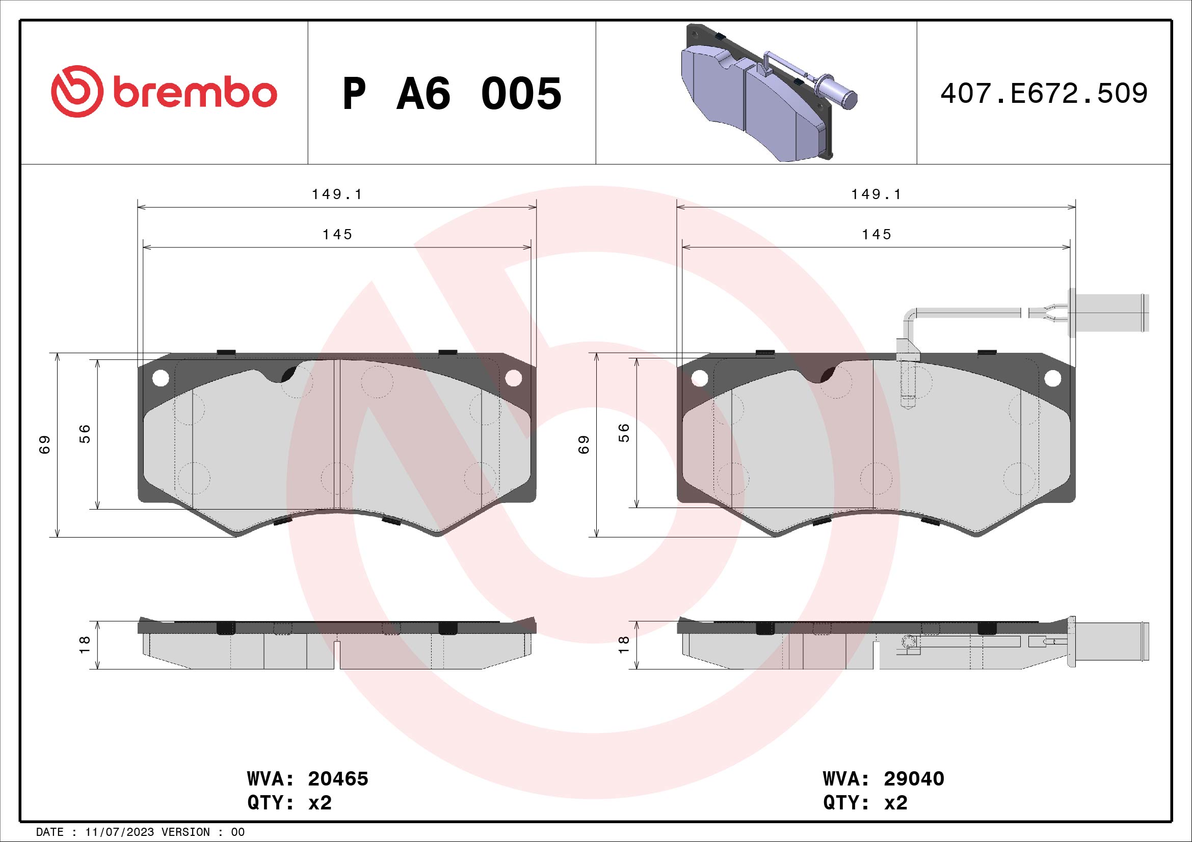 set placute frana,frana disc P A6 005 BREMBO