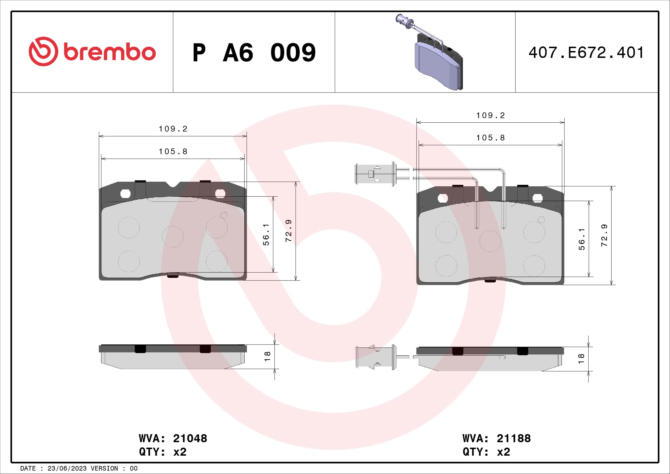 set placute frana,frana disc P A6 009 BREMBO