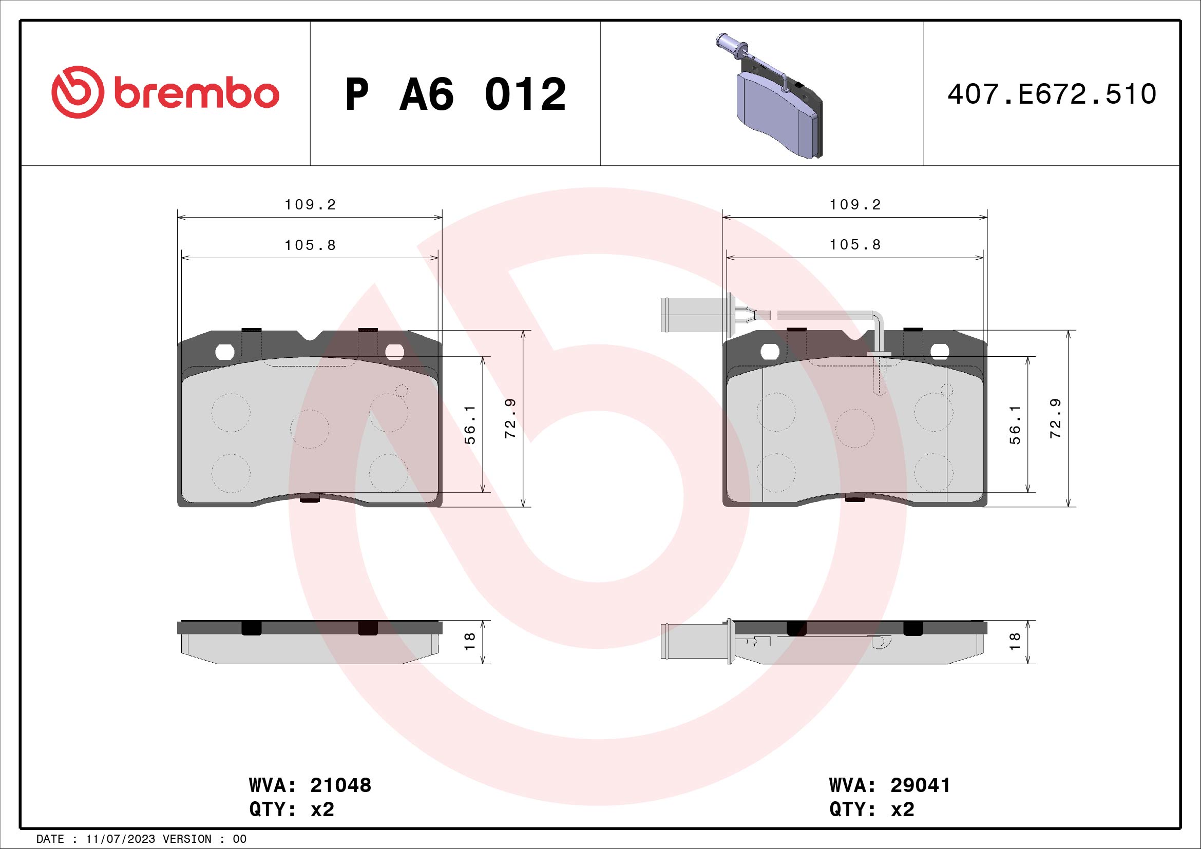 set placute frana,frana disc P A6 012 BREMBO