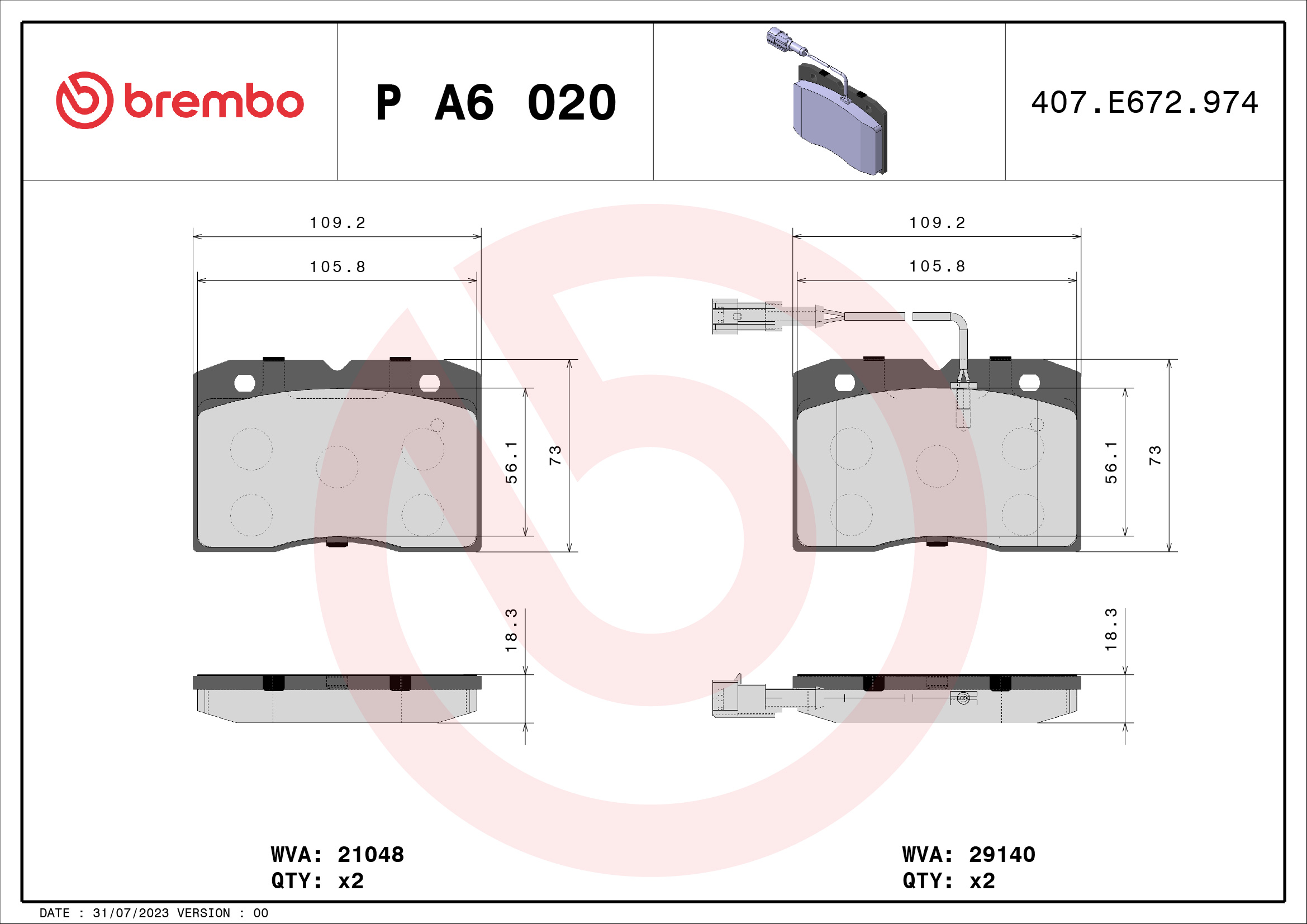 set placute frana,frana disc P A6 020 BREMBO